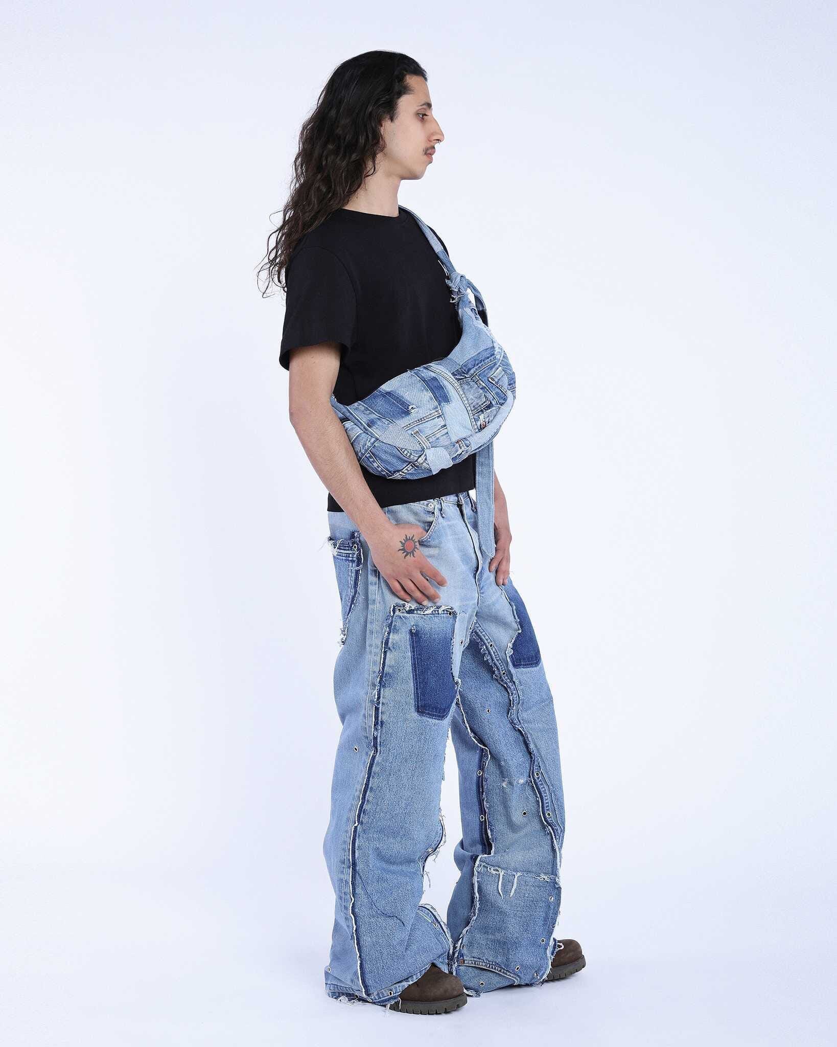 Denim Patchwork Oval Bag