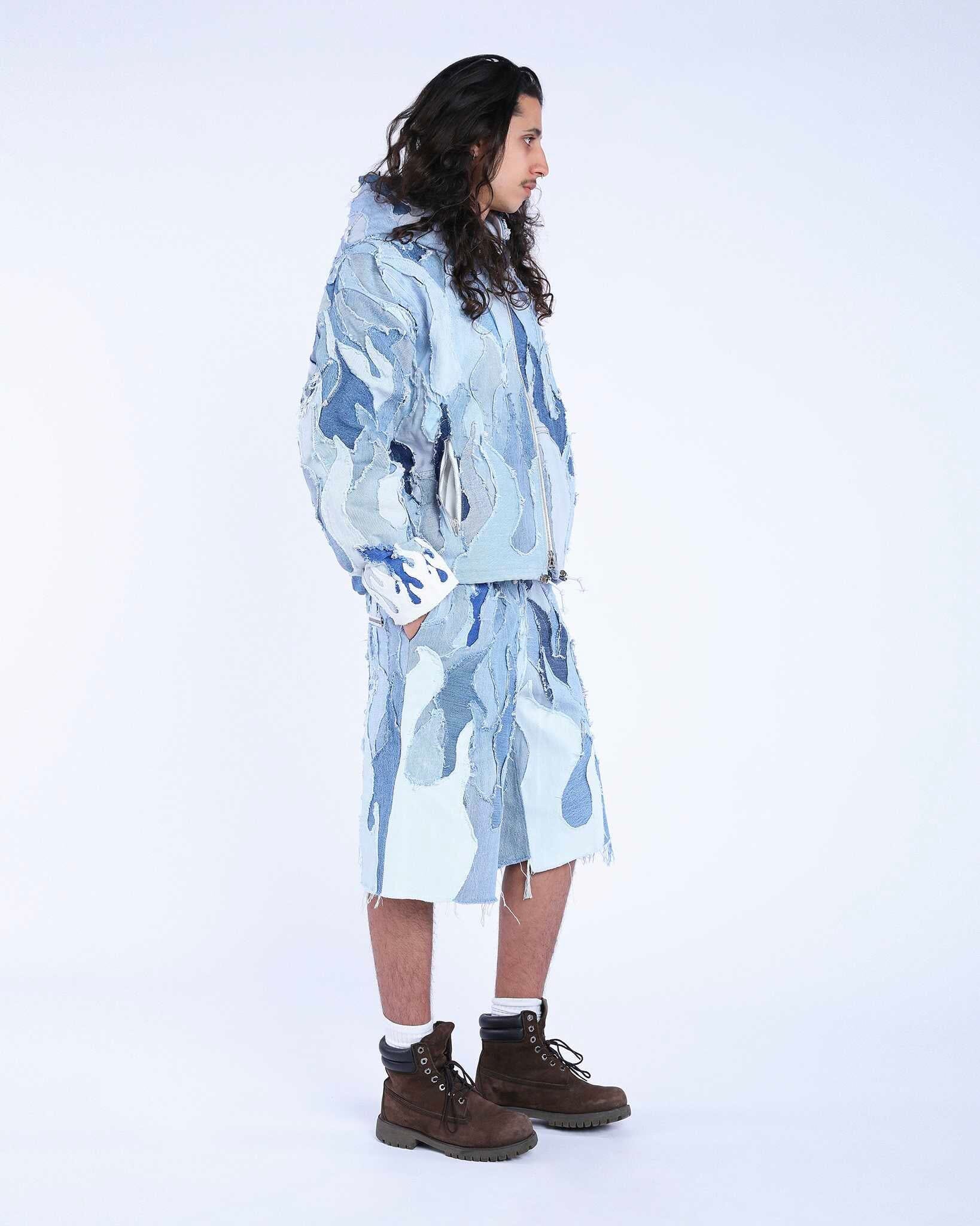 Bomber Flames Patchwork Blue