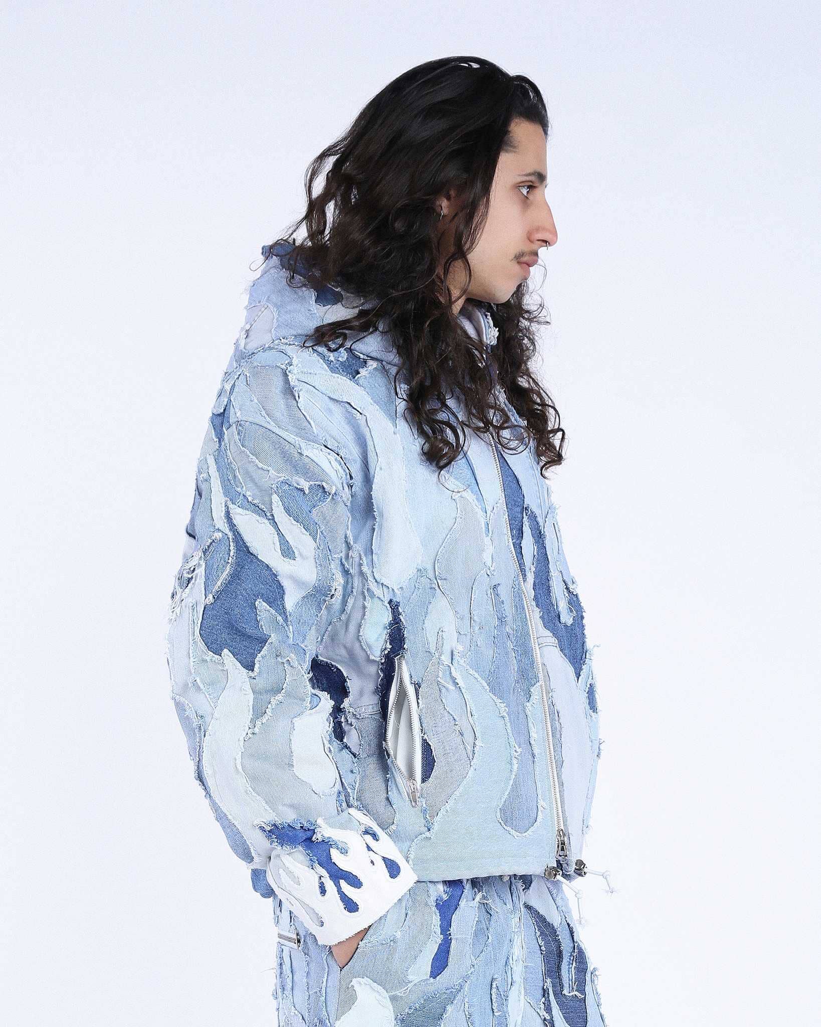 Bomber Flames Patchwork Blue