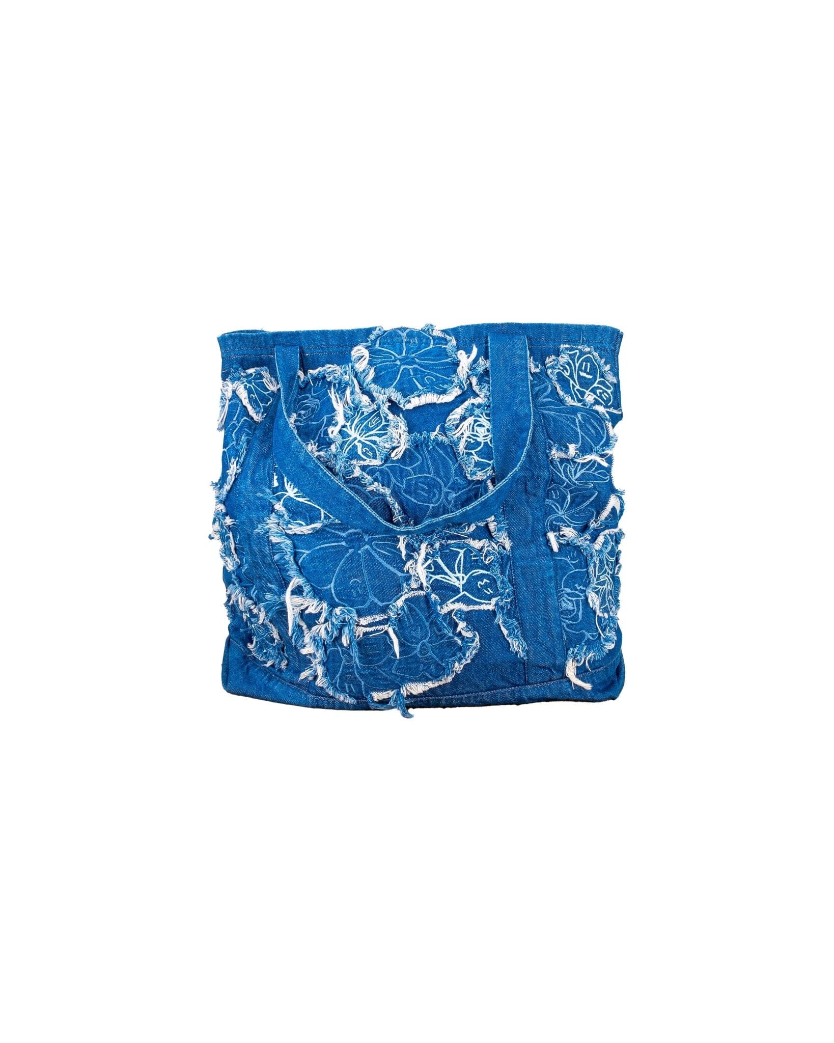 Denim shopper bag patchwork flowered blue