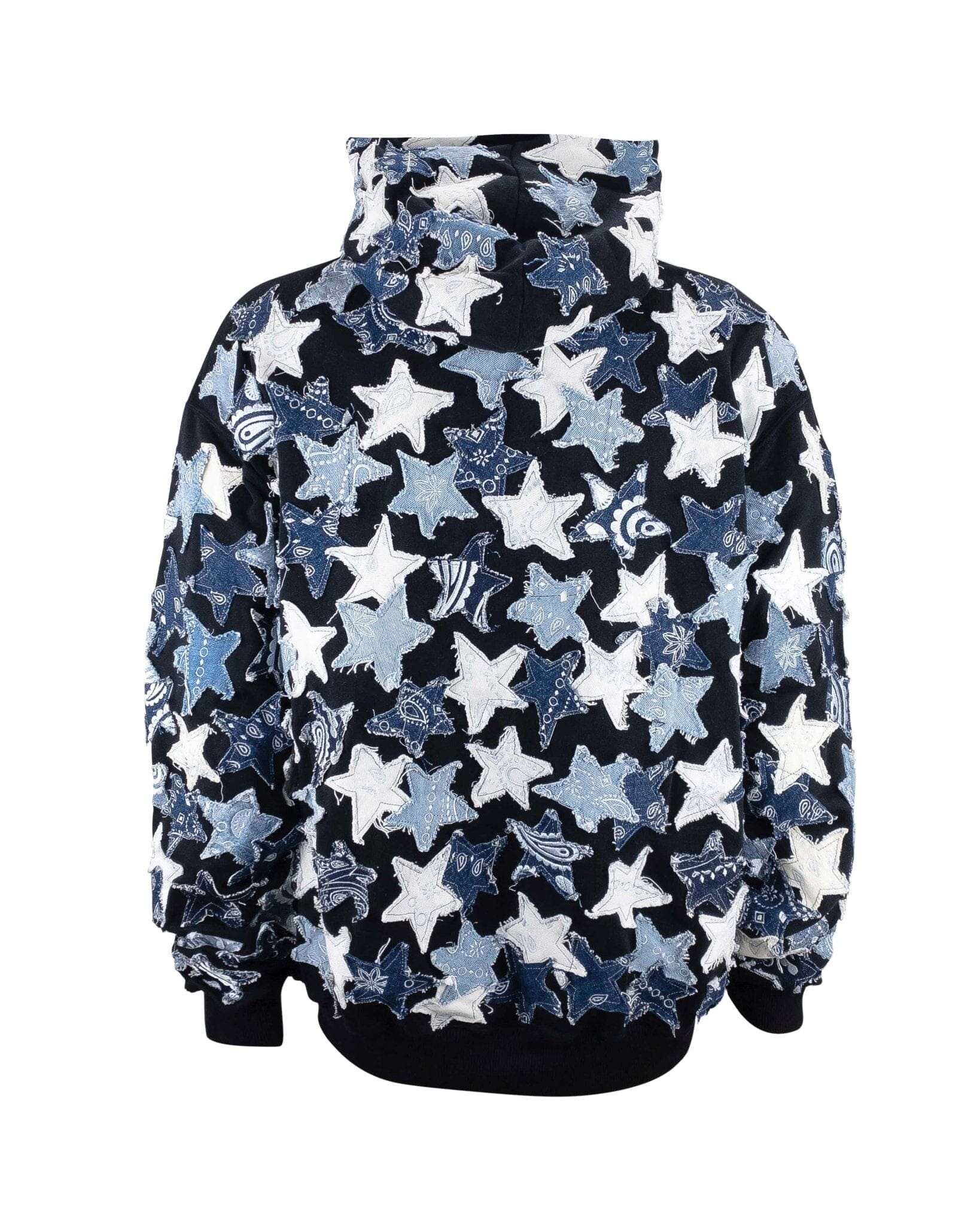 Hoodie Over Patchwork Denim STARS BLACK