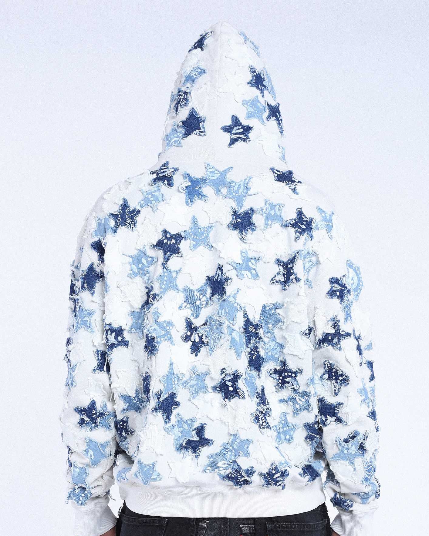 Hoodie Over Patchwork Denim Stars Cream