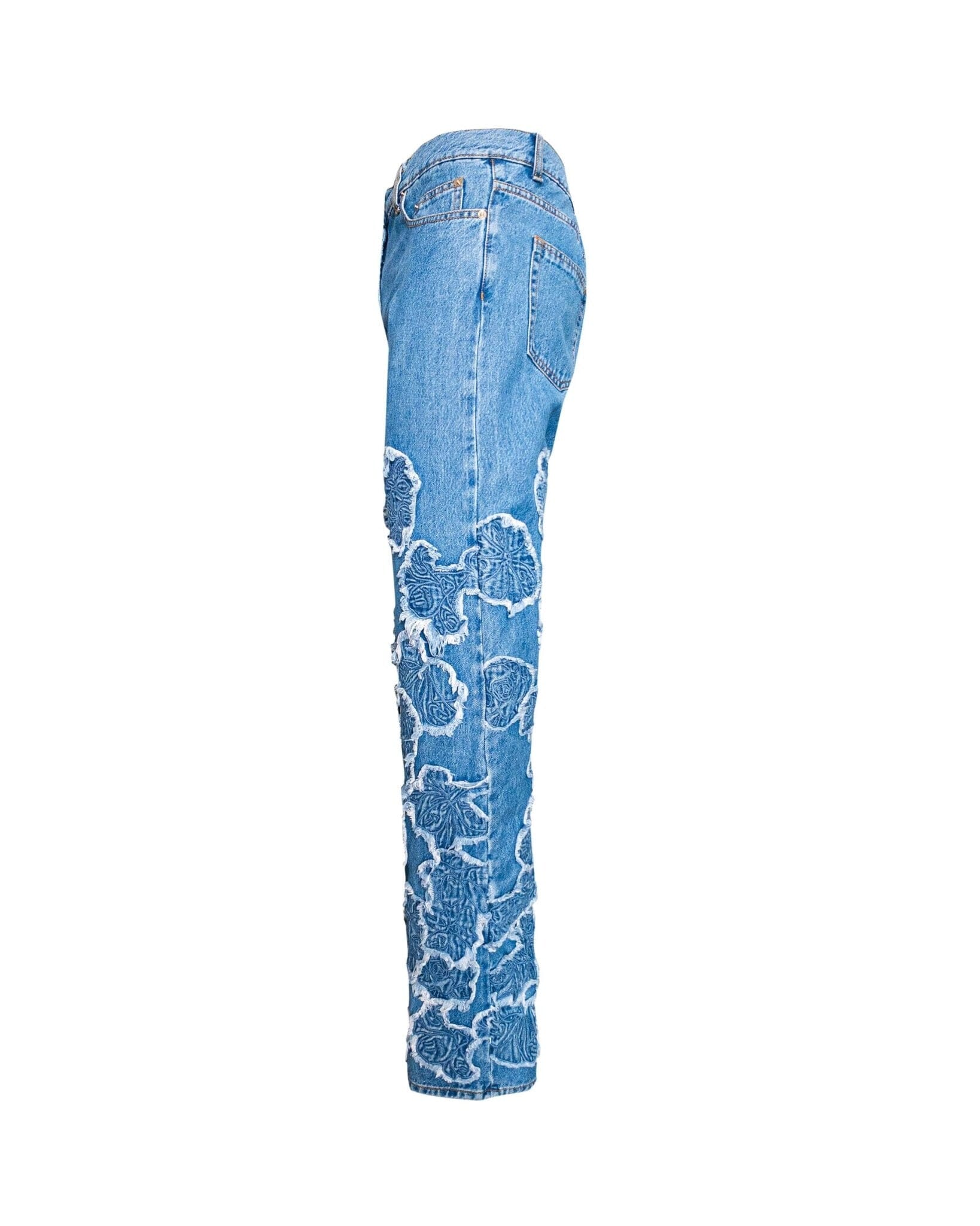 Jeans Straight Baggy blue flowers embroidery