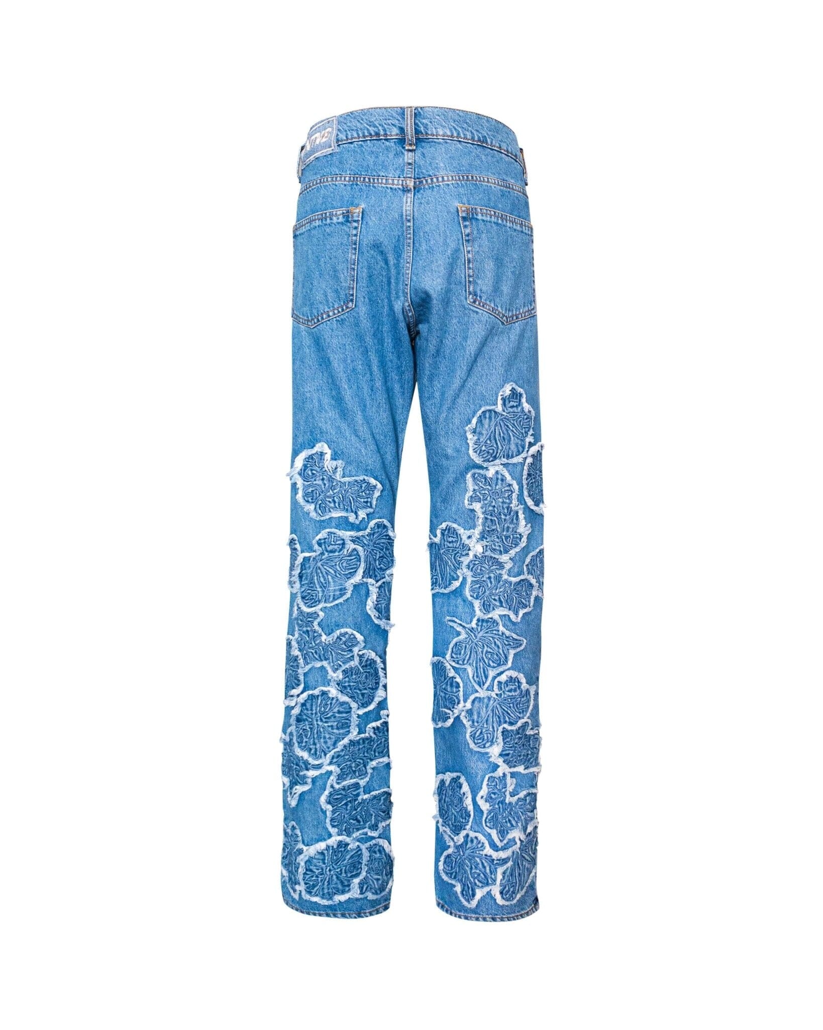 Jeans Straight Baggy blue flowers embroidery
