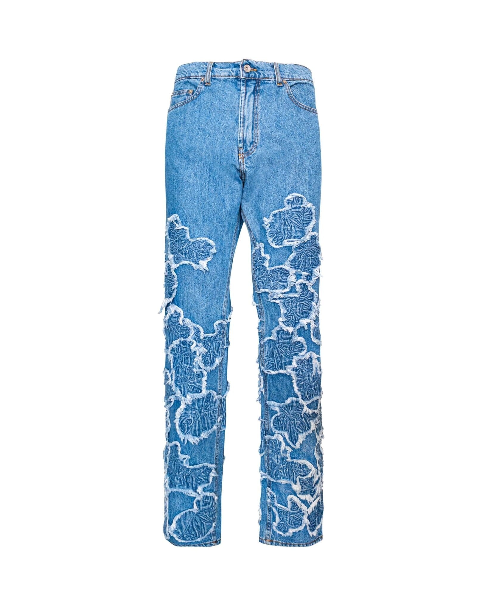 Jeans Straight Baggy blue flowers embroidery