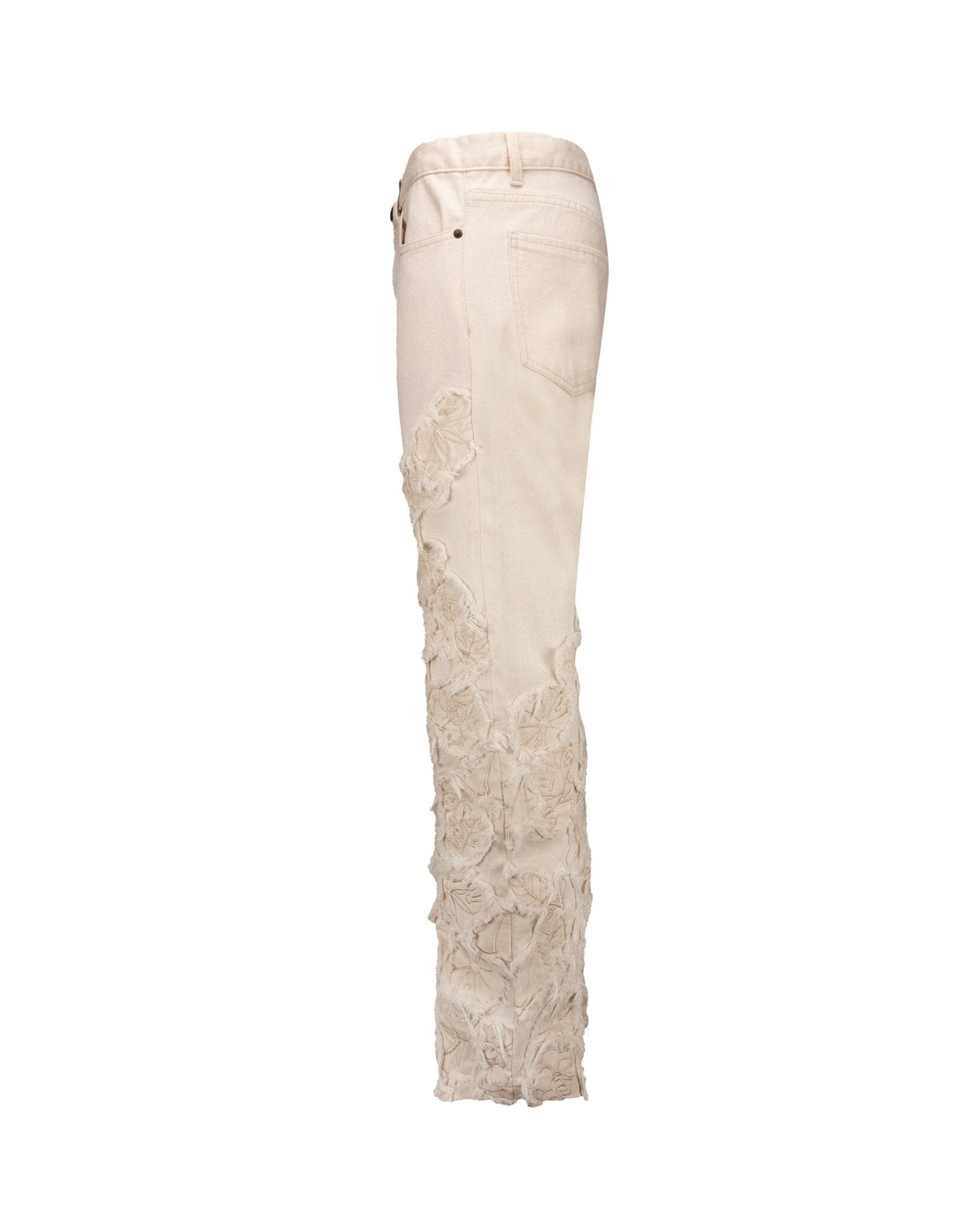 Jeans Straight Baggy Cream flowers embroidery