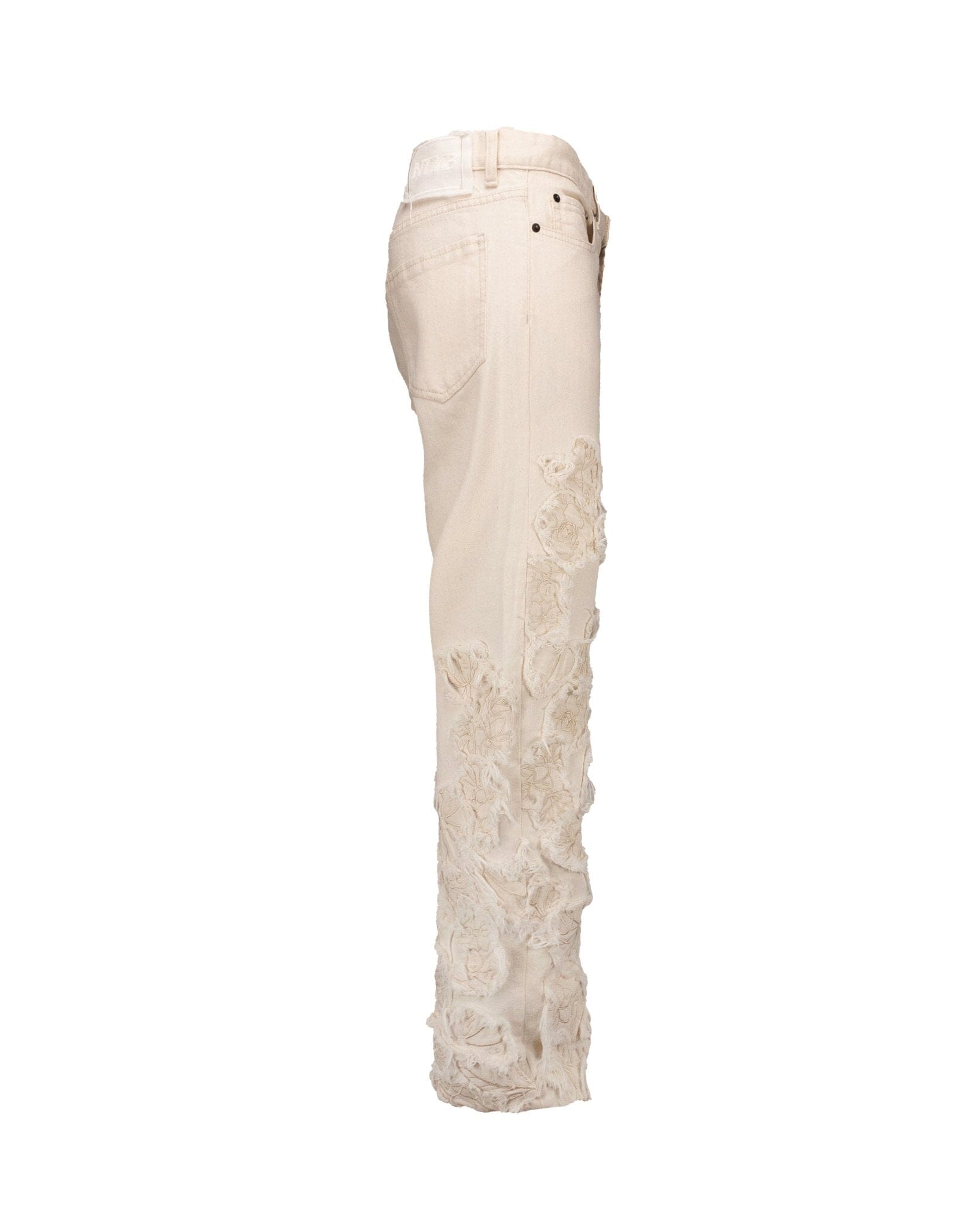 Jeans Straight Baggy Cream flowers embroidery