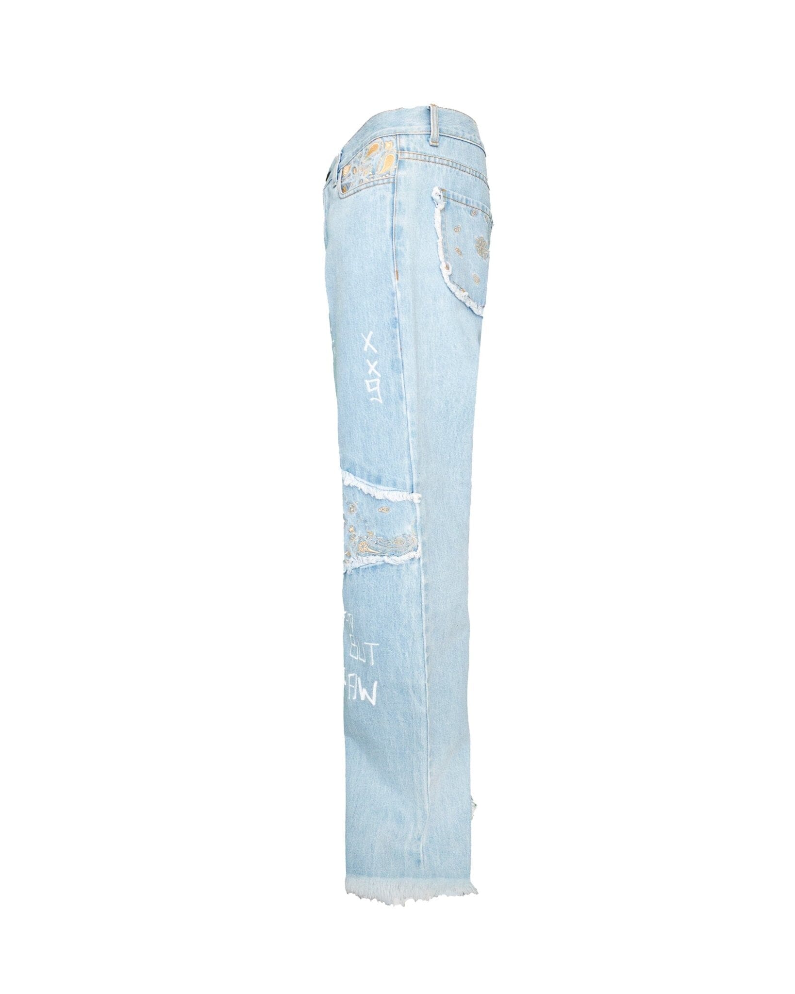 Jeans Straight Baggy embroidered bandana blue