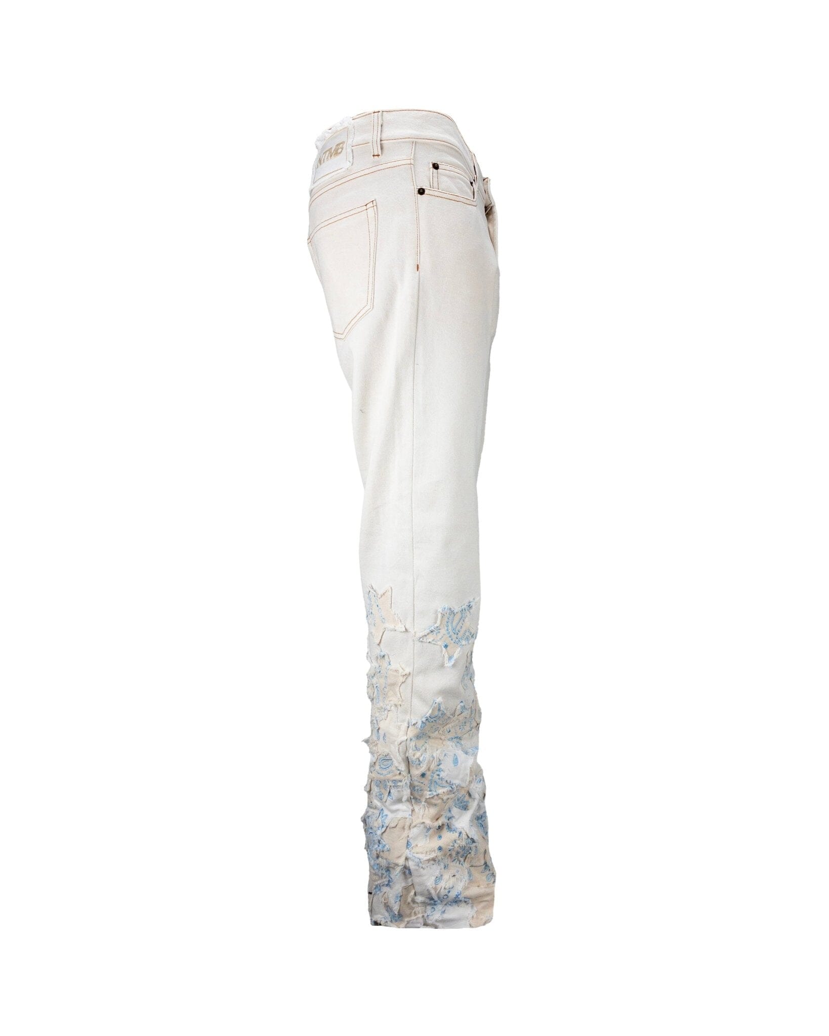 Jeans Straight Baggy Patchwork Stars Cream