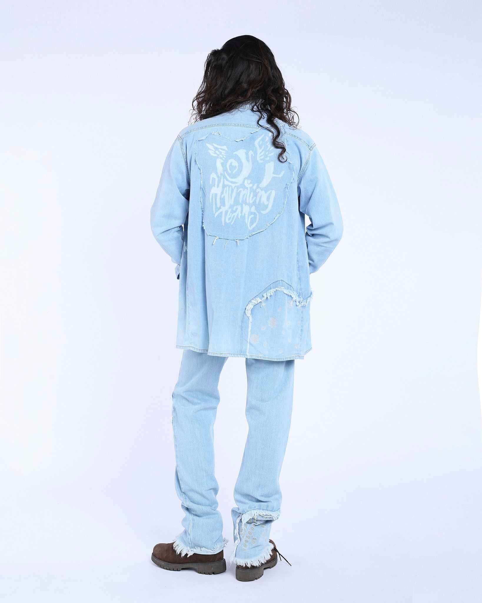 Jeans Straight Embroidered Bandana Blue