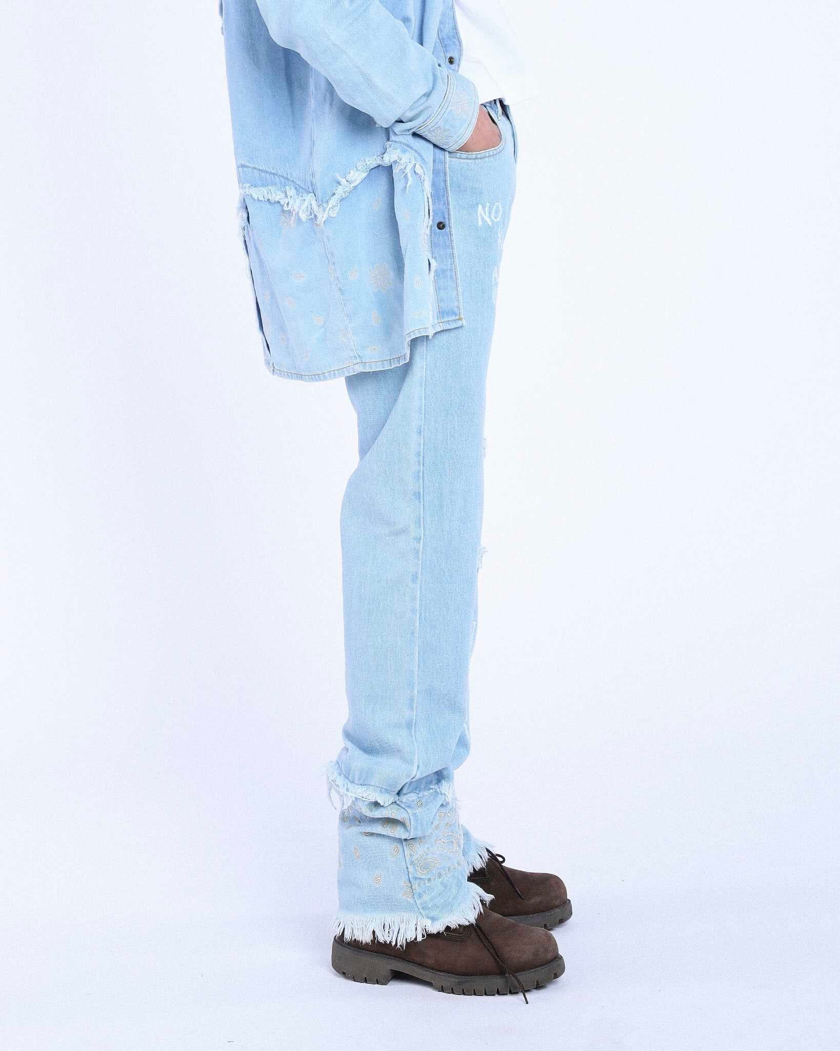 Jeans Straight Embroidered Bandana Blue