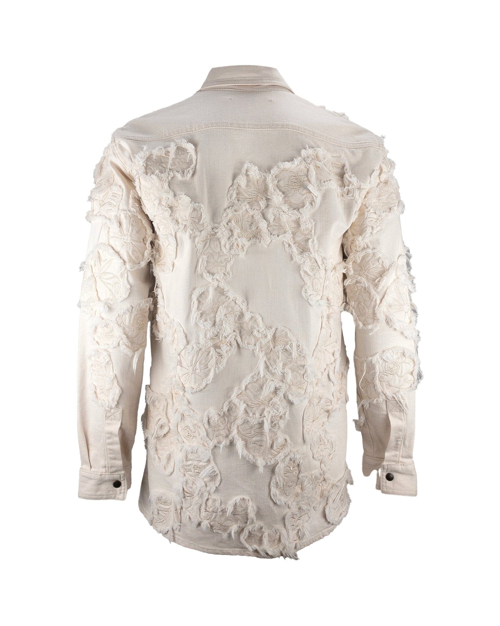 Shirt Over Denim patchwork embroidered flowers Cream