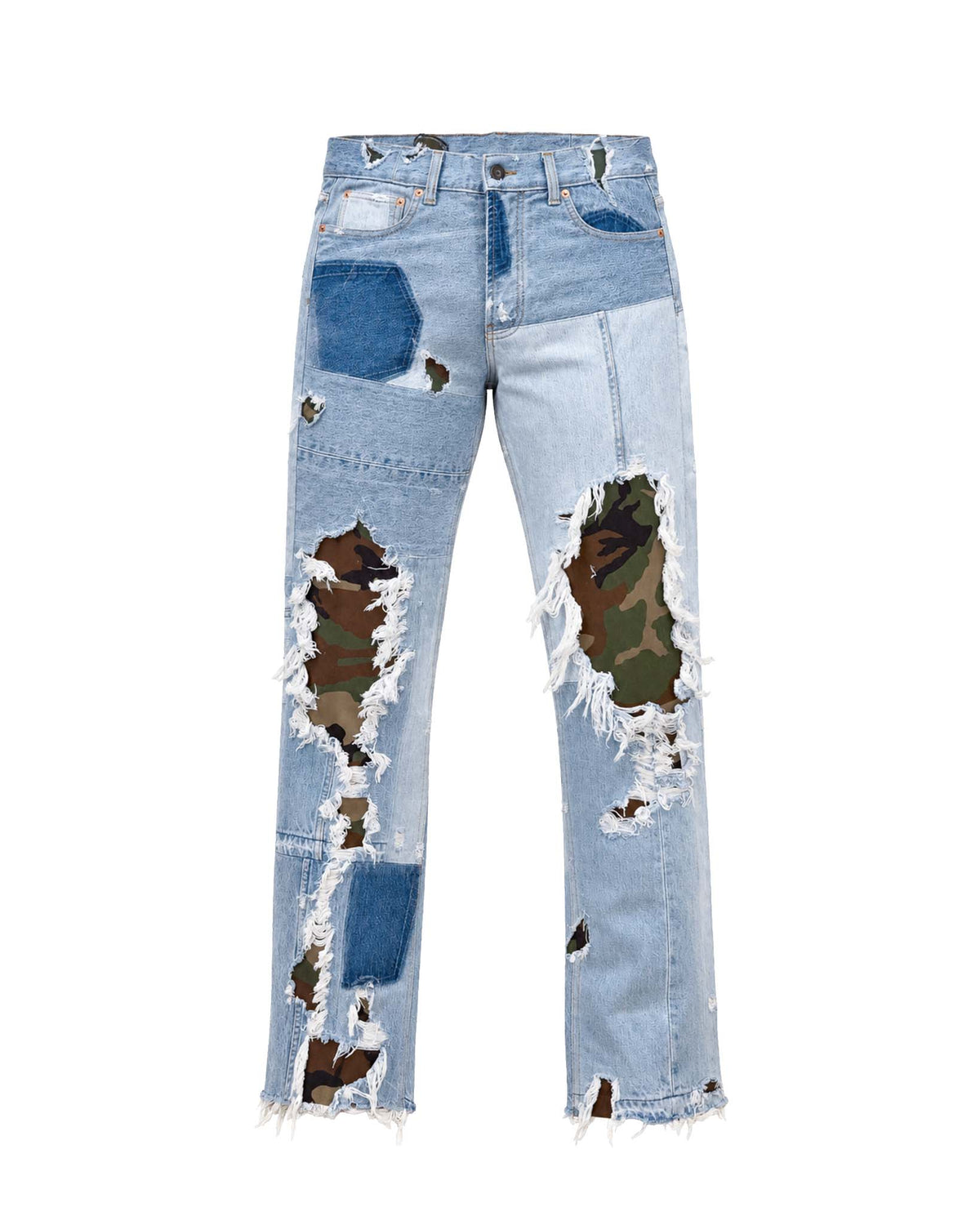 Patchwork Camo Paneled Straight Jeans