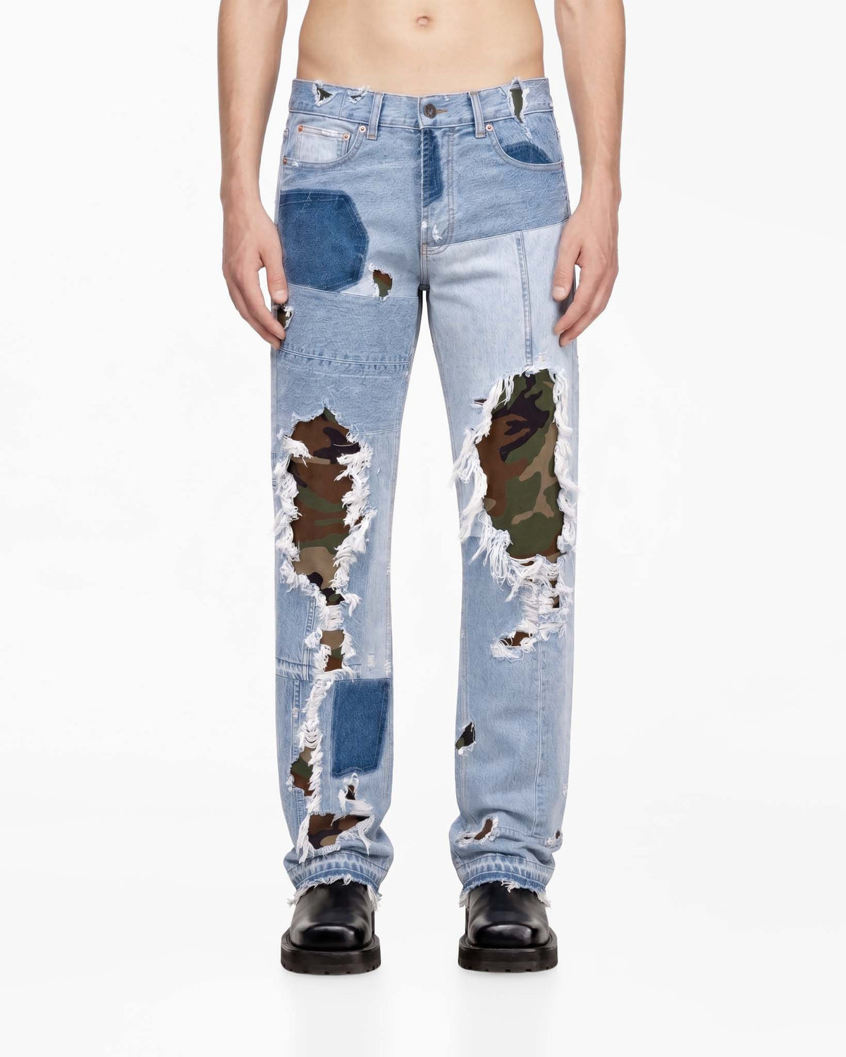 Patchwork Camo Paneled Straight Jeans