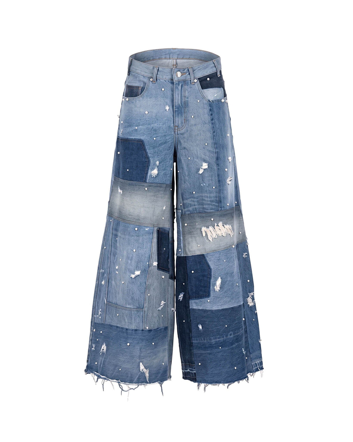 Ultra Wide Leg Pearl Patchwork Jeans
