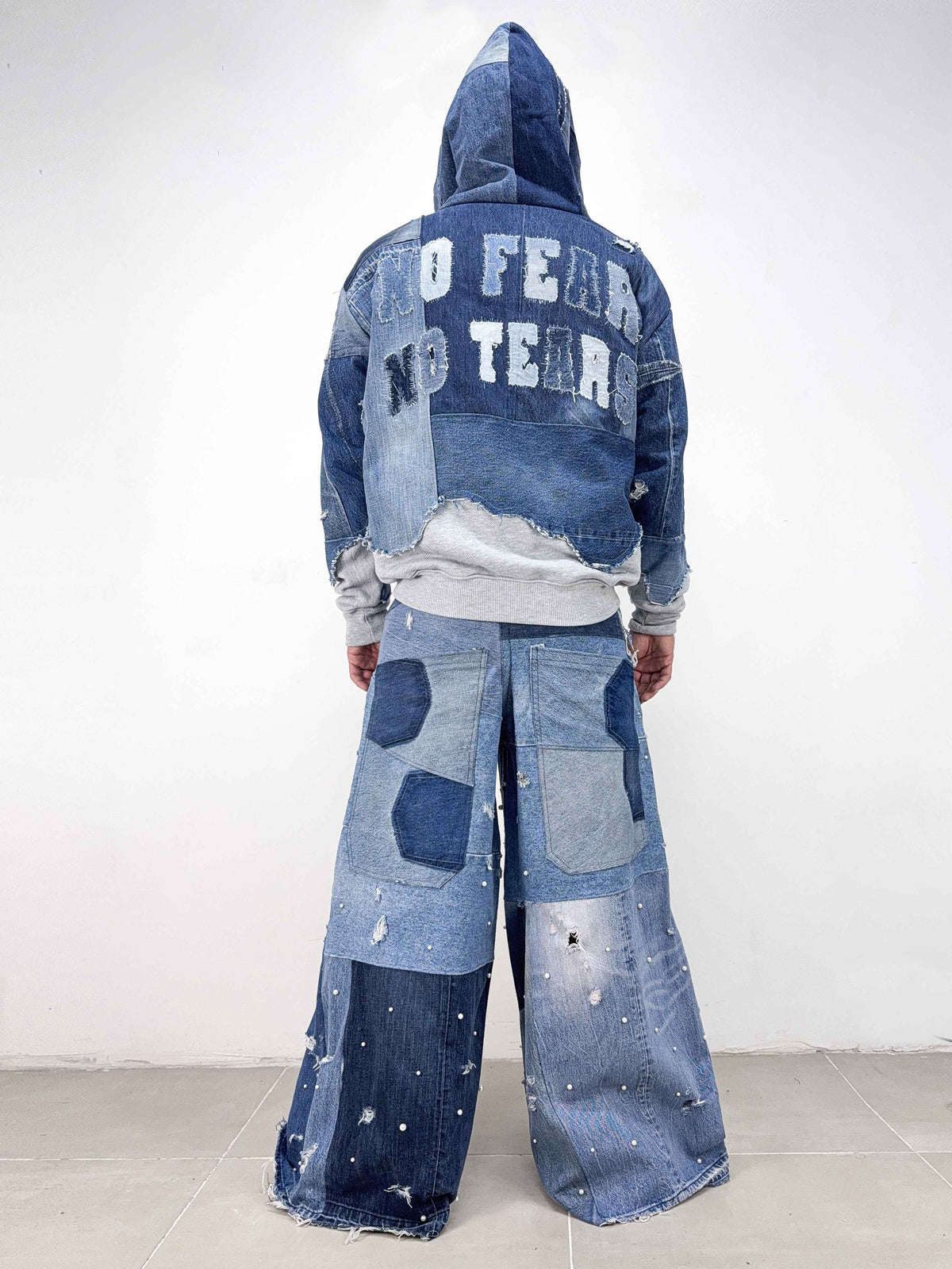 Ultra Wide Leg Pearl Patchwork Jeans