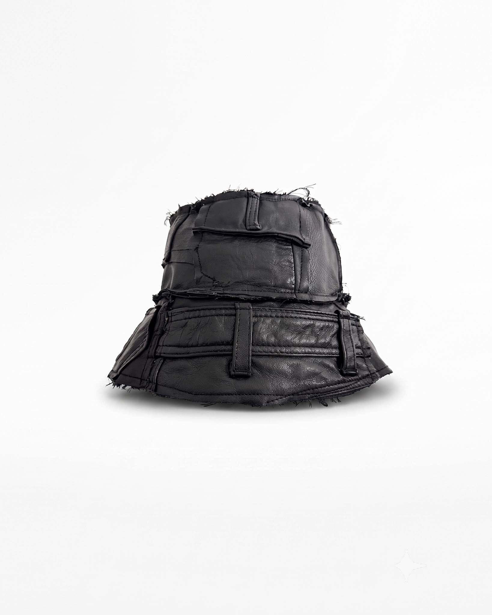 Black Upcycled Leather Bucket Hat