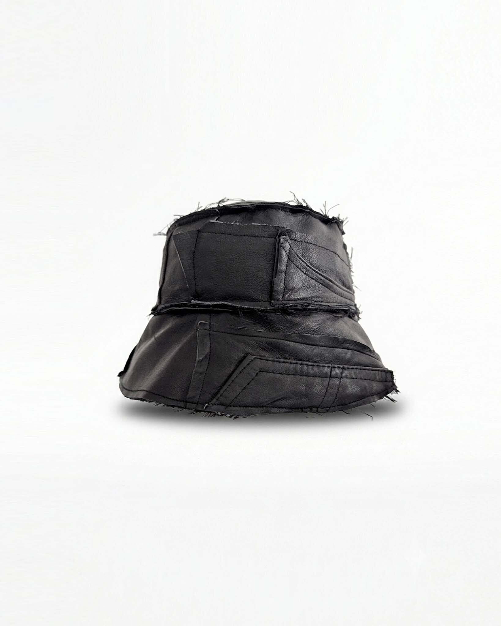 Black Upcycled Leather Bucket Hat