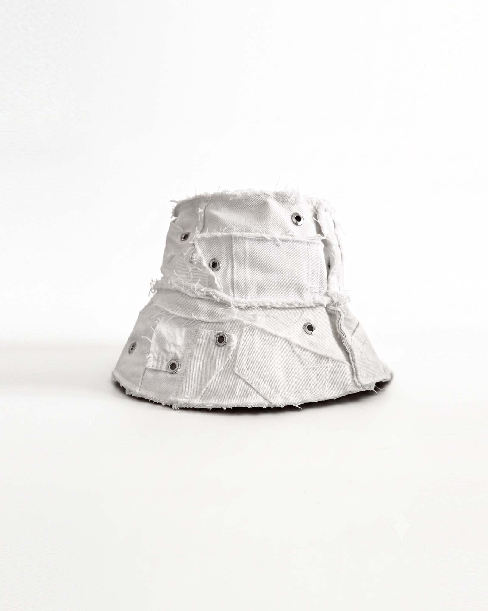 White Upcycled Denim Bucket Hat