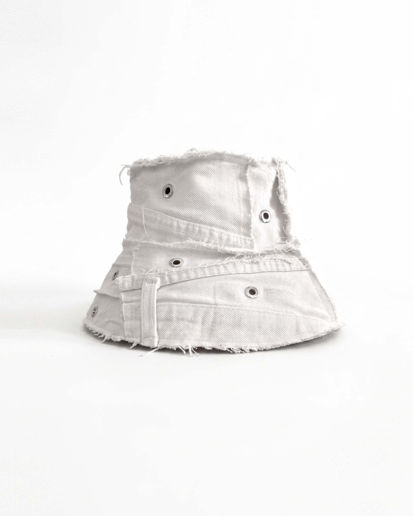 White Upcycled Denim Bucket Hat