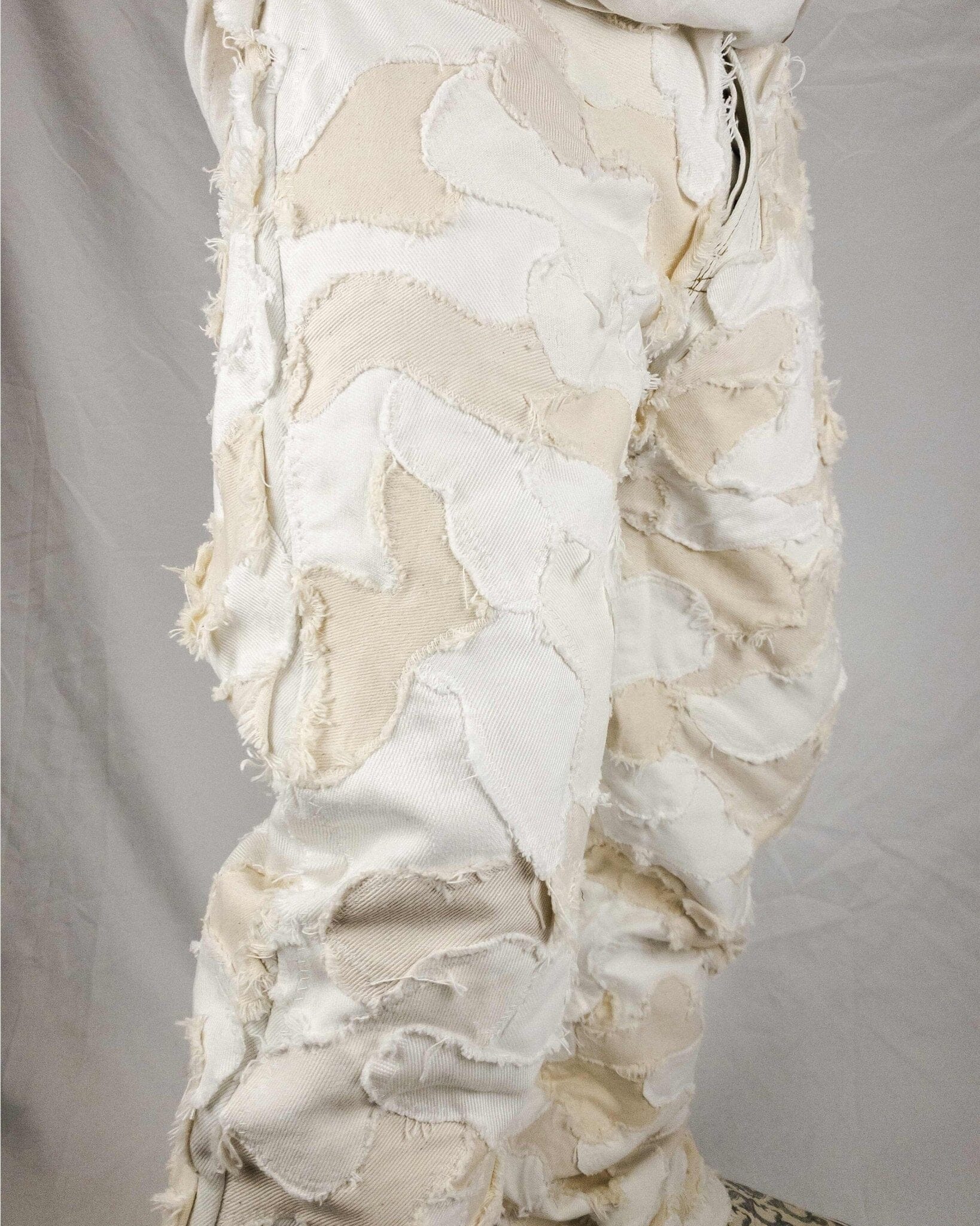 Jeans Straight Flare camouflage patchwork reworked - cream