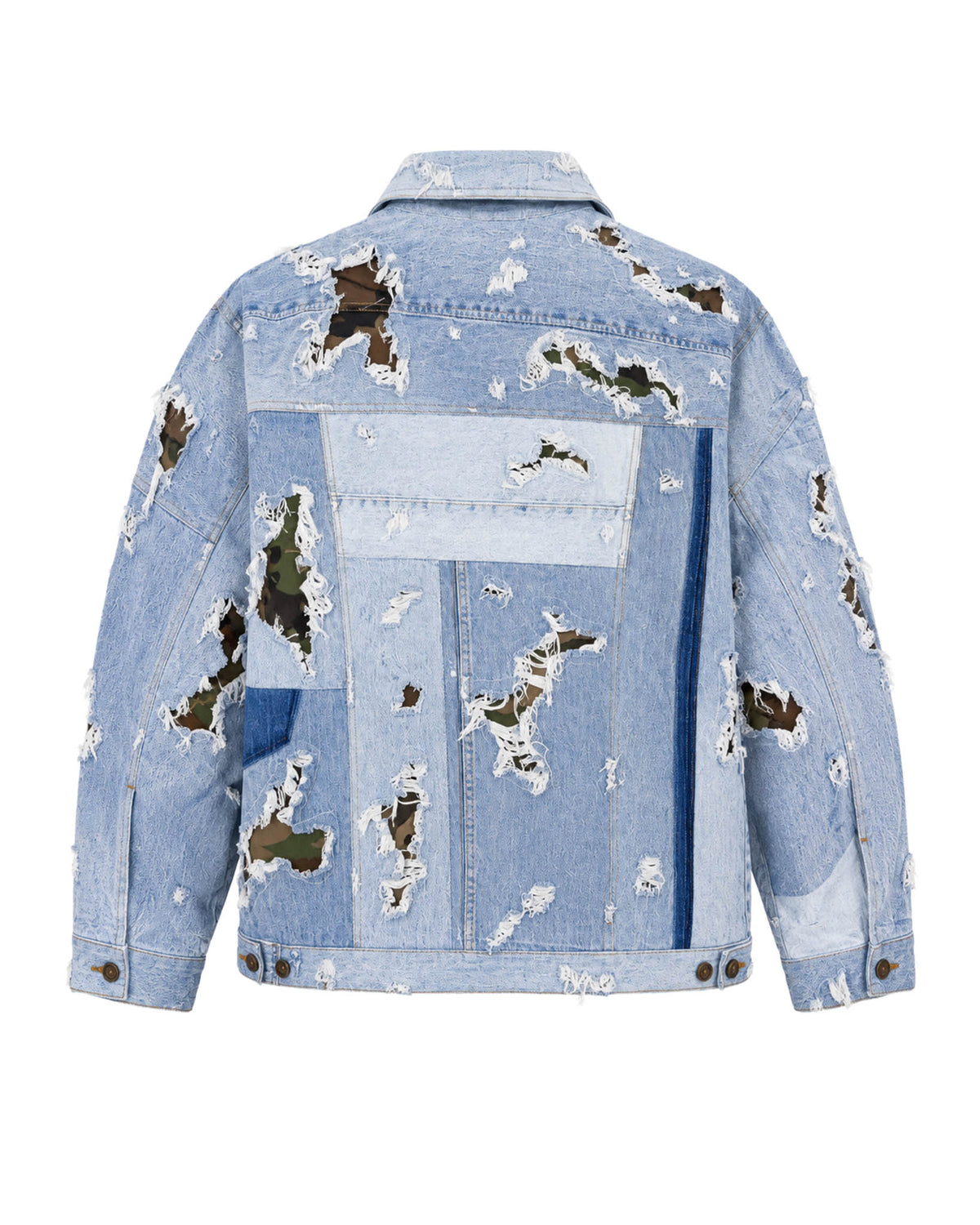 Patchwork Camo Paneled Oversized Denim Jacket