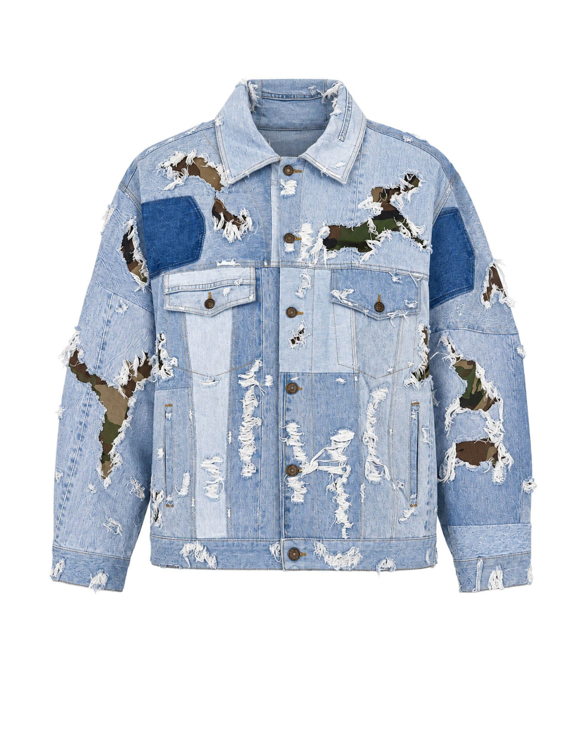 Patchwork Camo Paneled Oversized Denim Jacket - NTMB - Nevertoomuchbasic