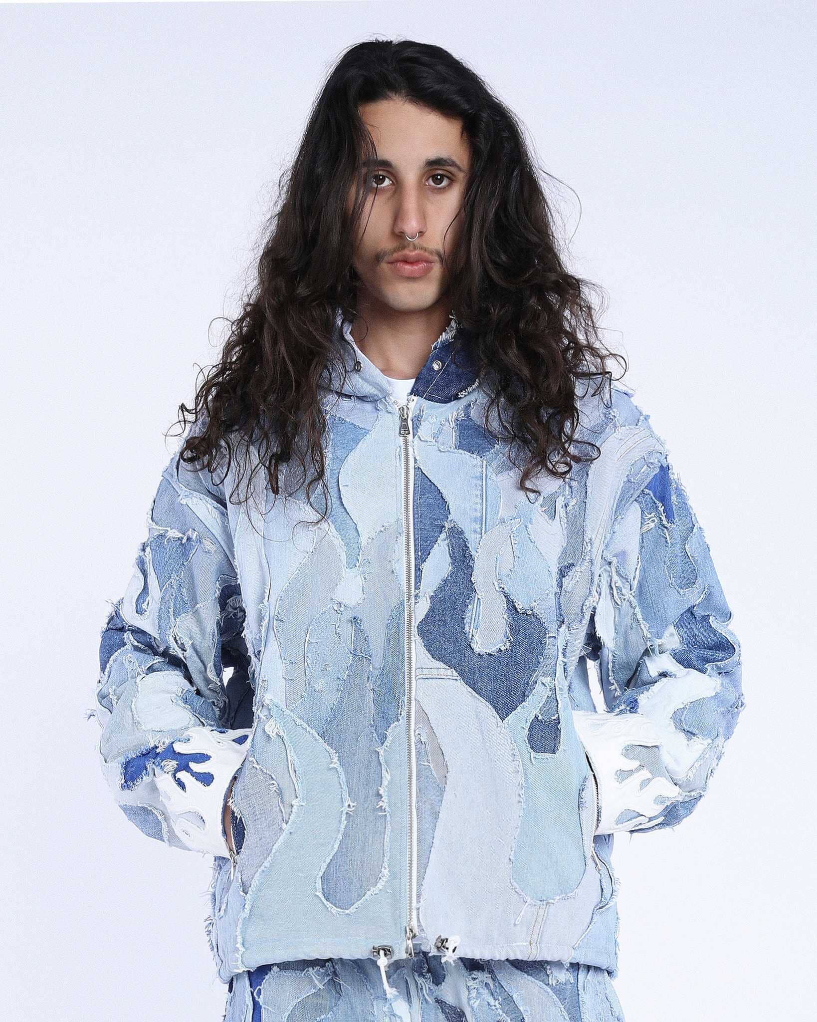 Bomber Flames Patchwork Blue