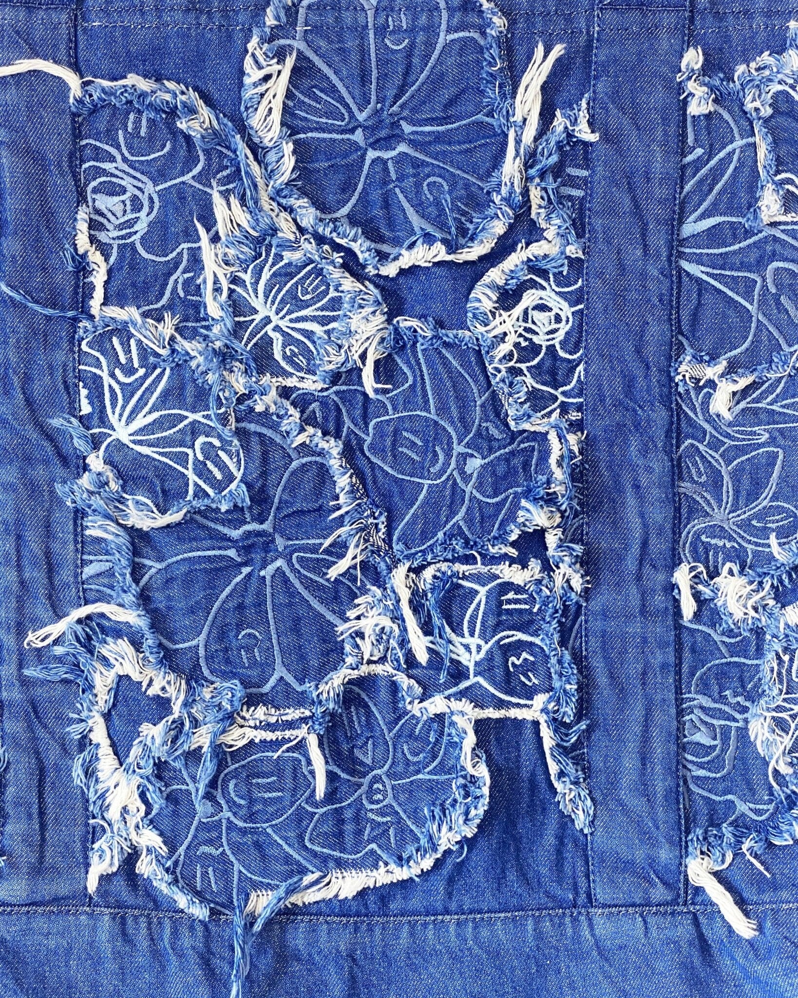 Denim shopper bag patchwork flowered blue