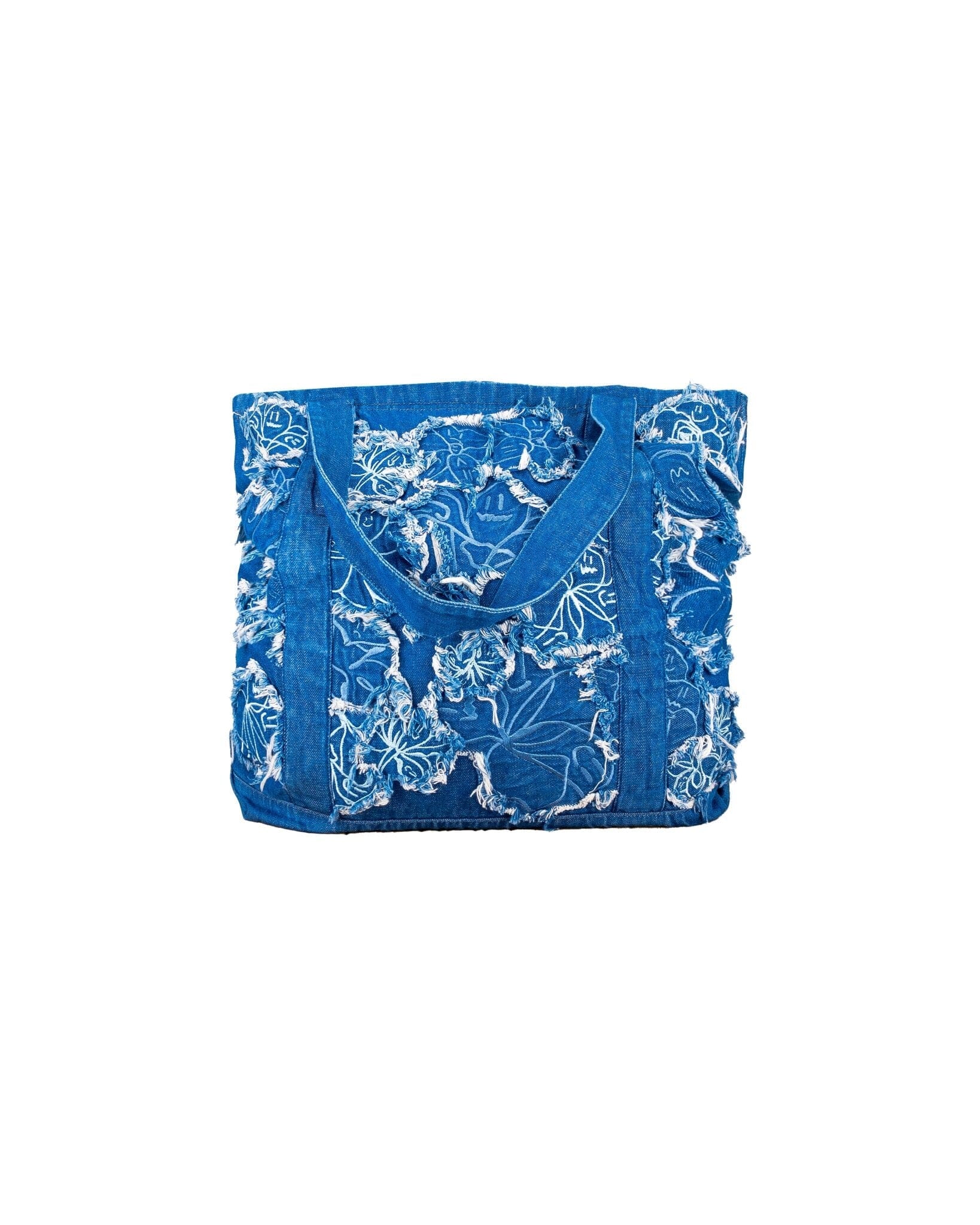 Denim shopper bag patchwork flowered blue