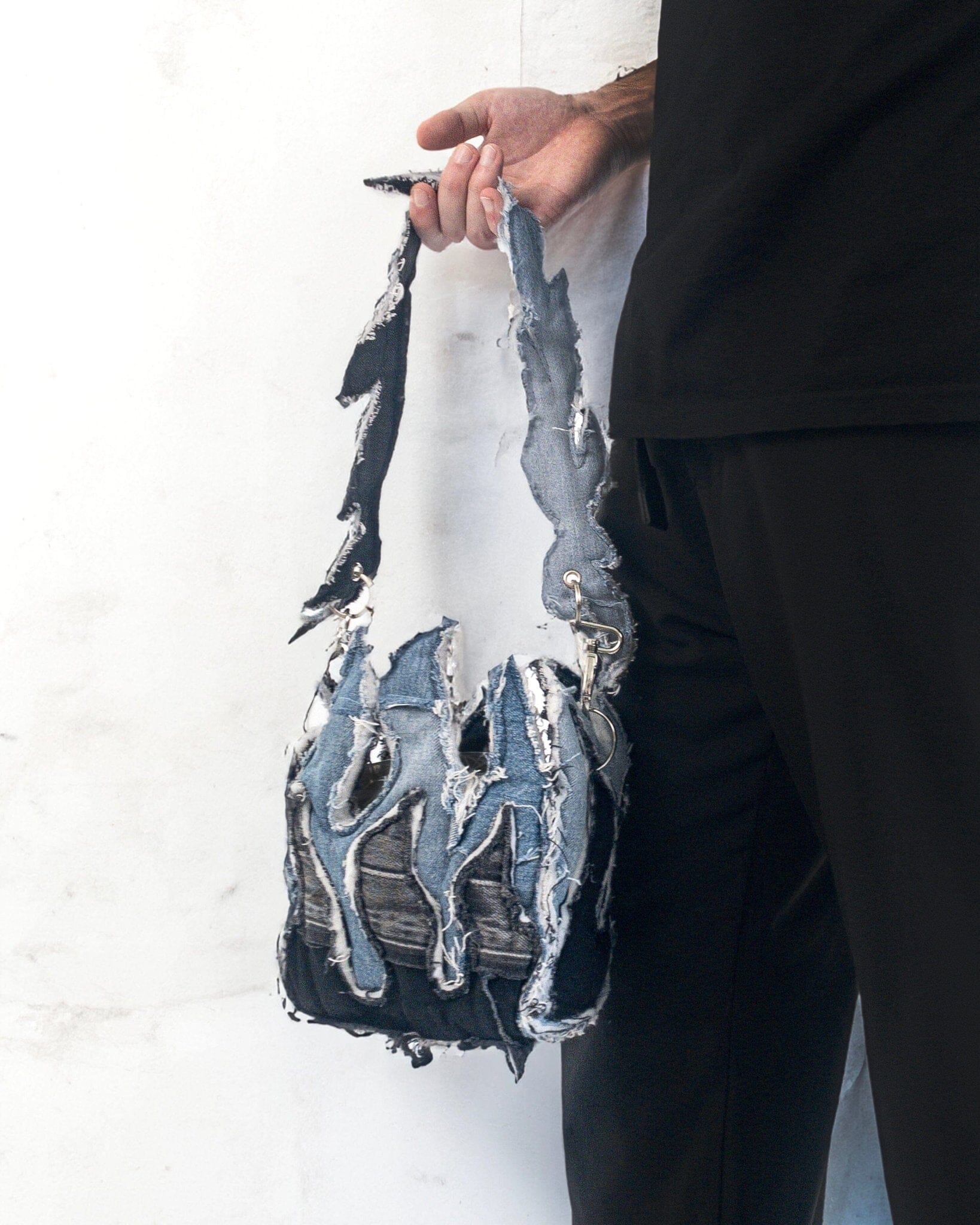 Denim Shoulder Puff bag Flames