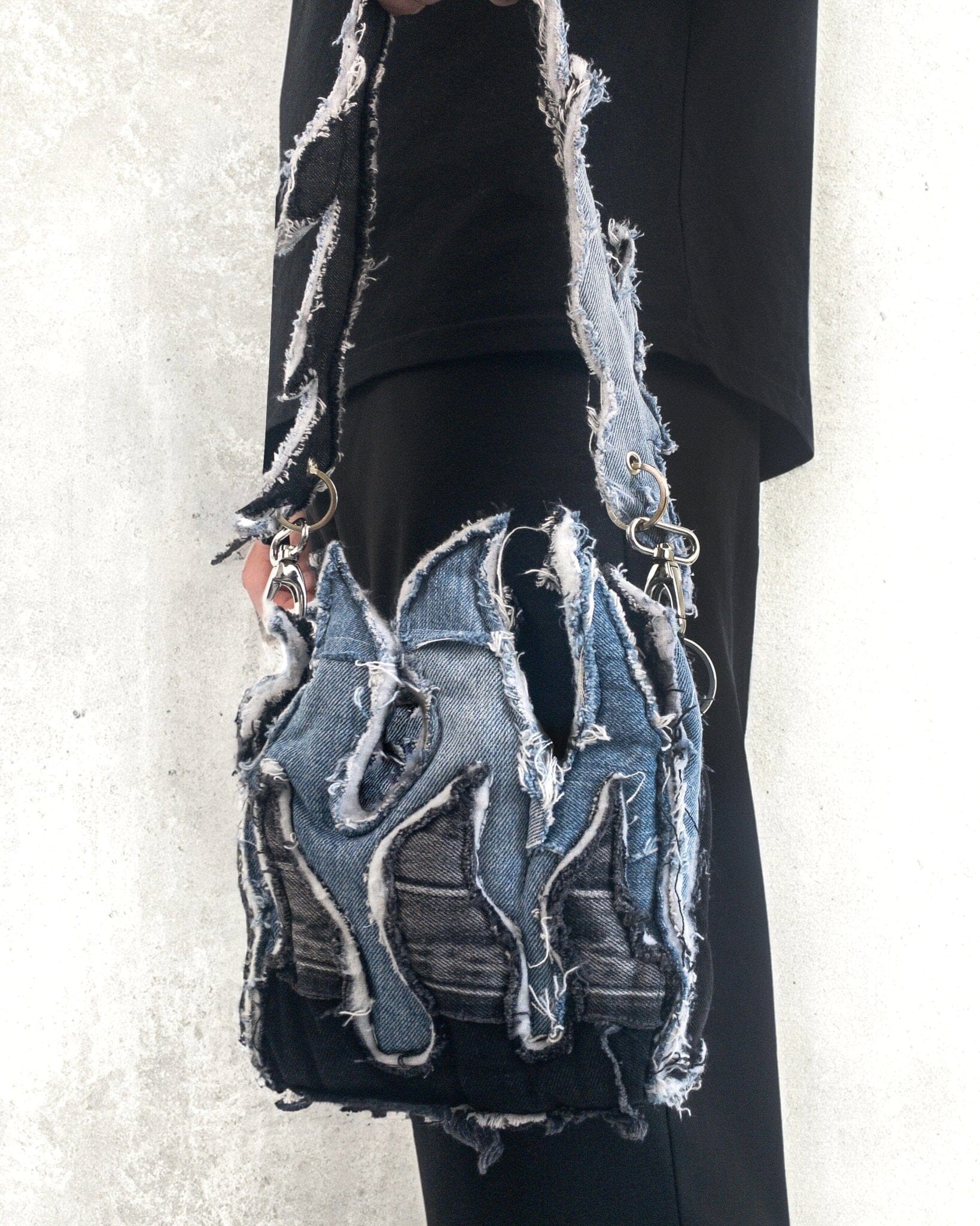 Denim Shoulder Puff bag Flames