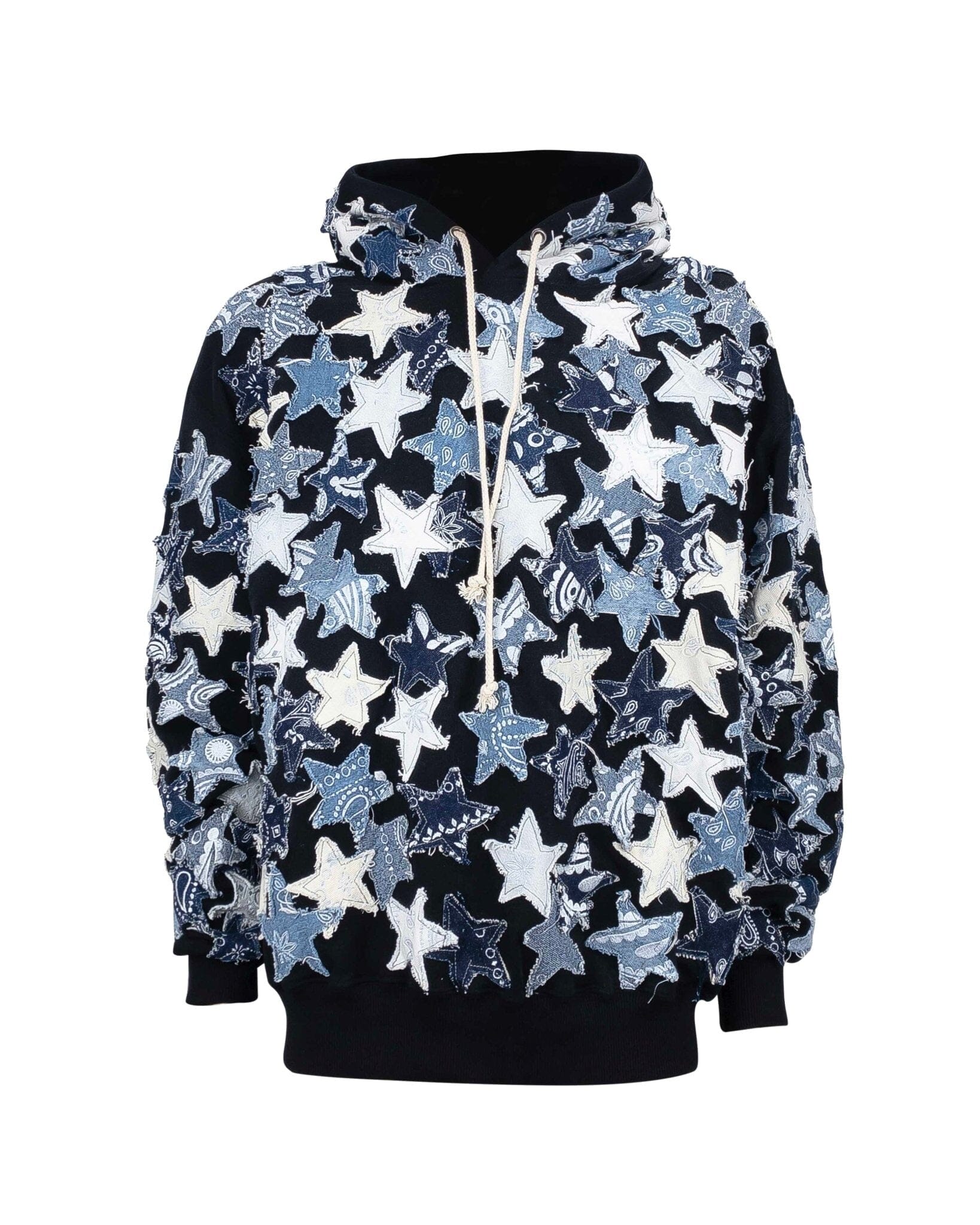 Hoodie Over Patchwork Denim STARS BLACK