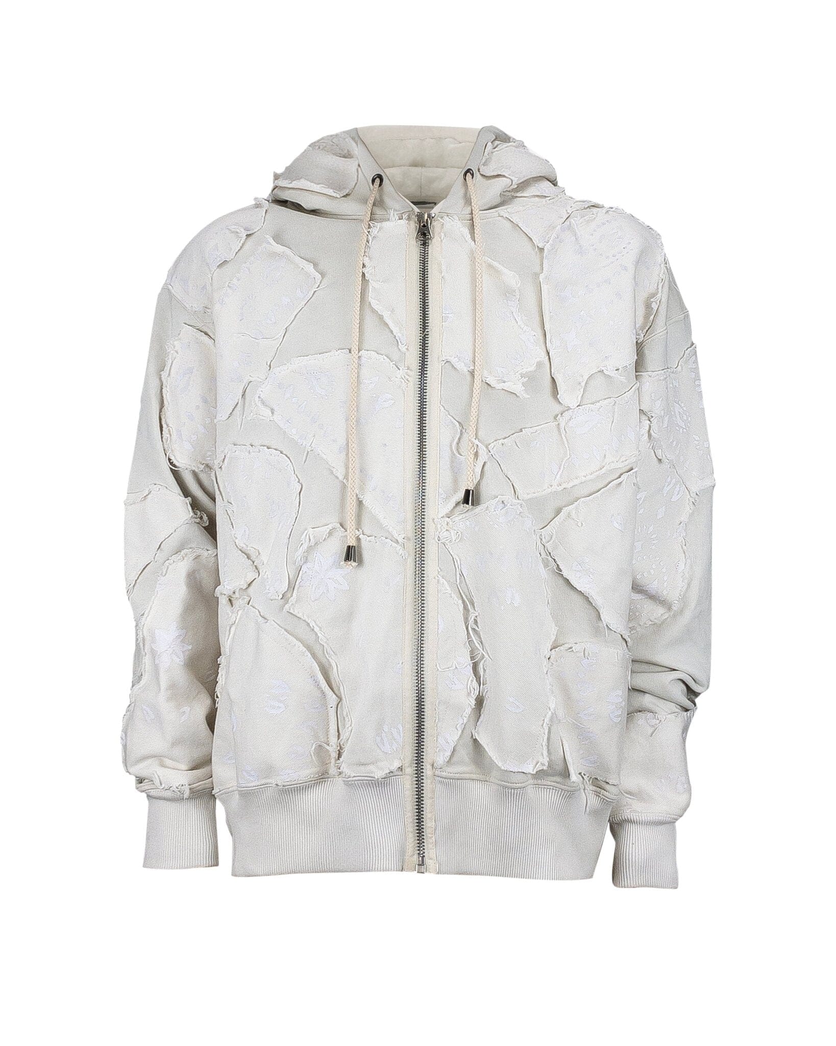 Hoodie Over Zip Patchwork Denim BANDANA CREAM