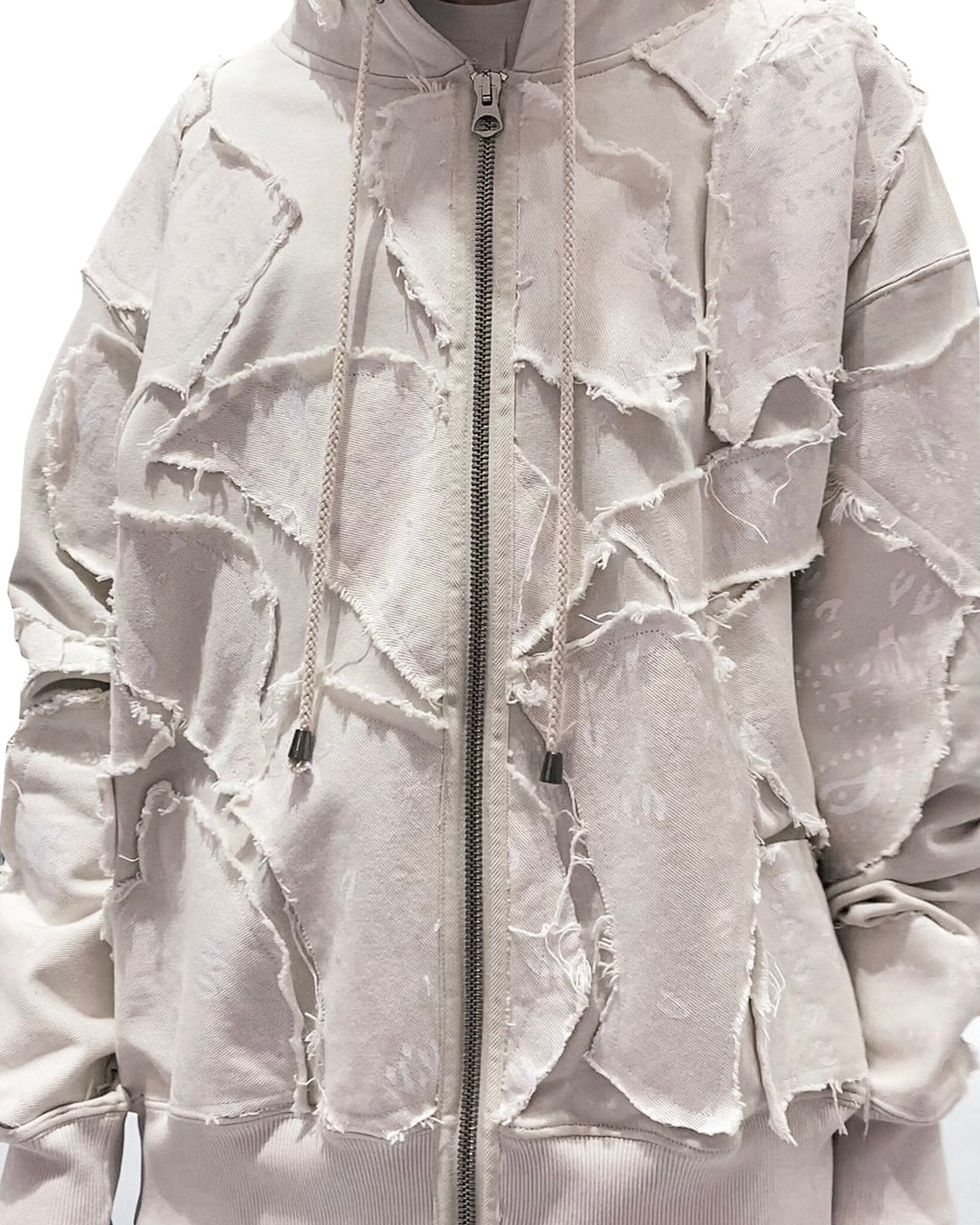 Hoodie Over Zip Patchwork Denim BANDANA CREAM