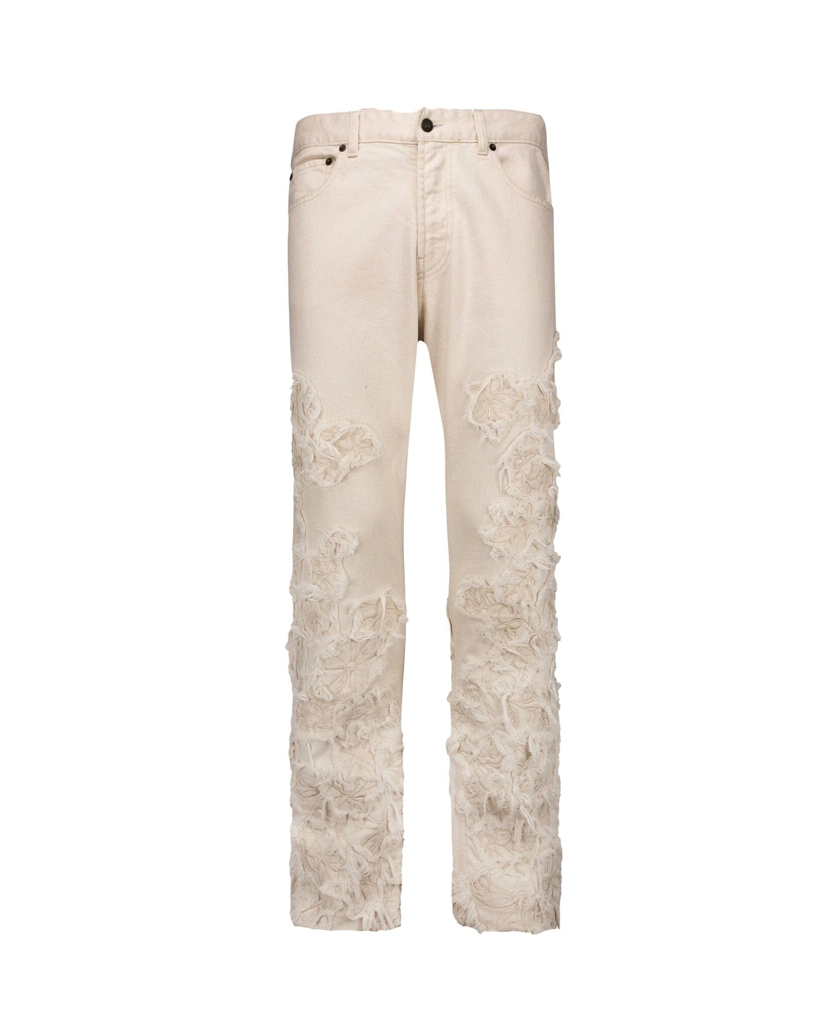 Jeans Straight Baggy Cream flowers embroidery
