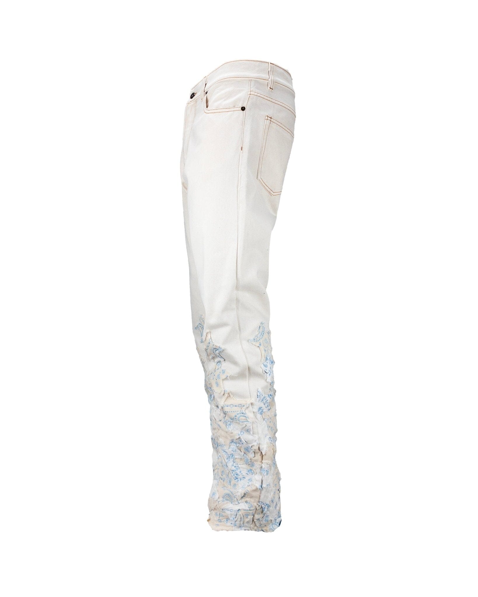 Jeans Straight Baggy Patchwork Stars Cream