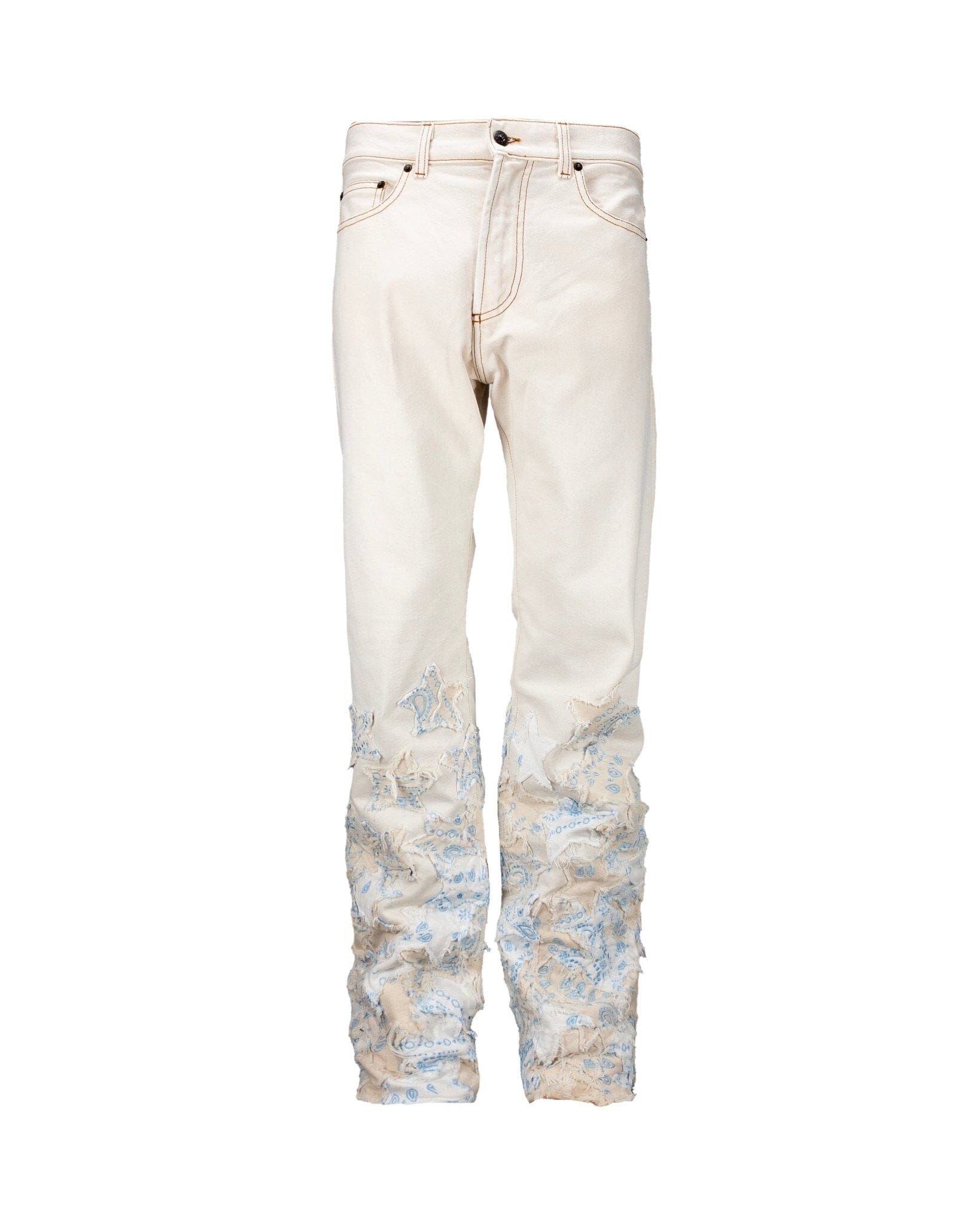 Jeans Straight Baggy Patchwork Stars Cream