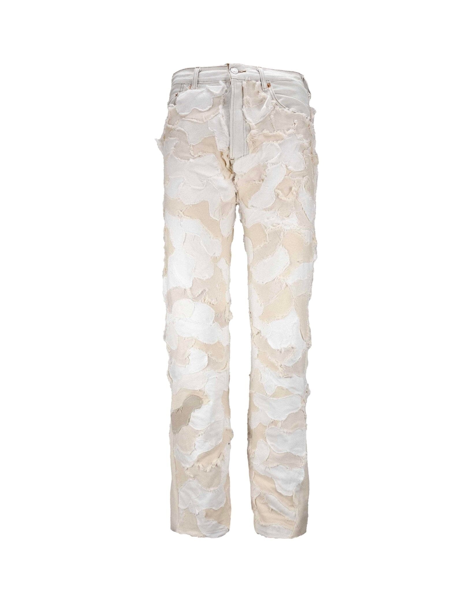 Jeans Straight Flare camouflage patchwork - Cream - reworked