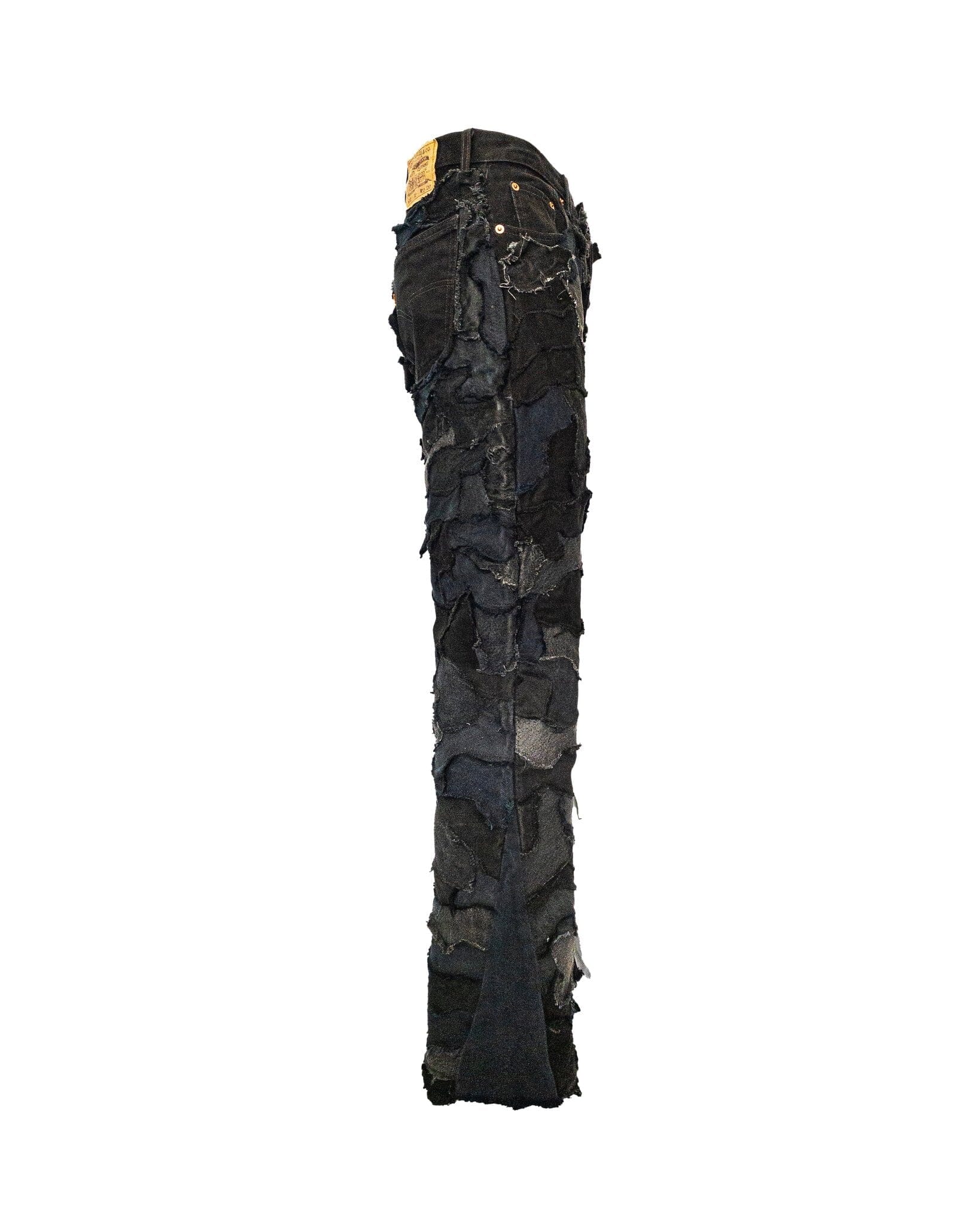Jeans Straight Flare camouflage patchwork reworked