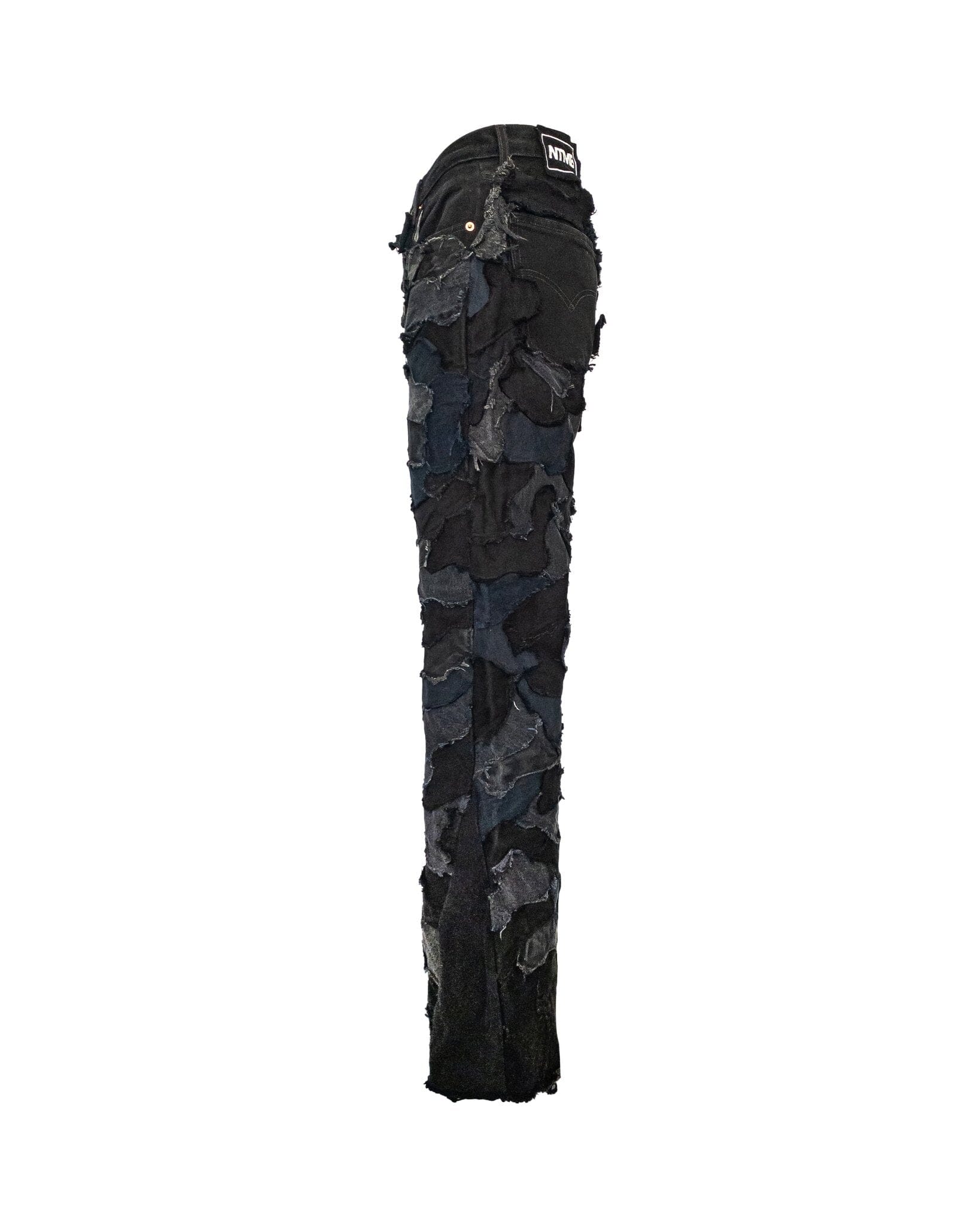 Jeans Straight Flare camouflage patchwork reworked
