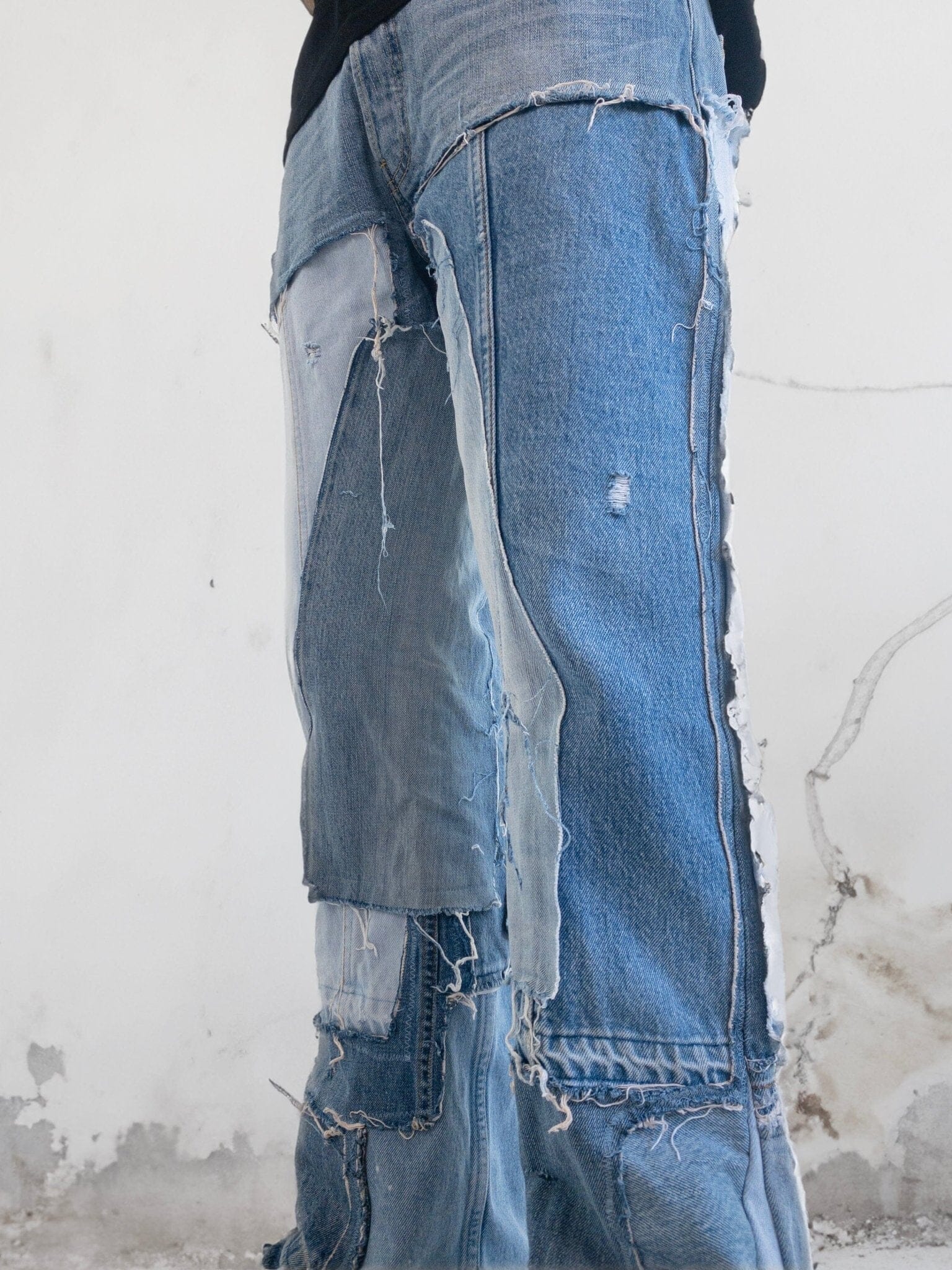 Jeans Straight Flare Reworked Vintage Paneled Blue