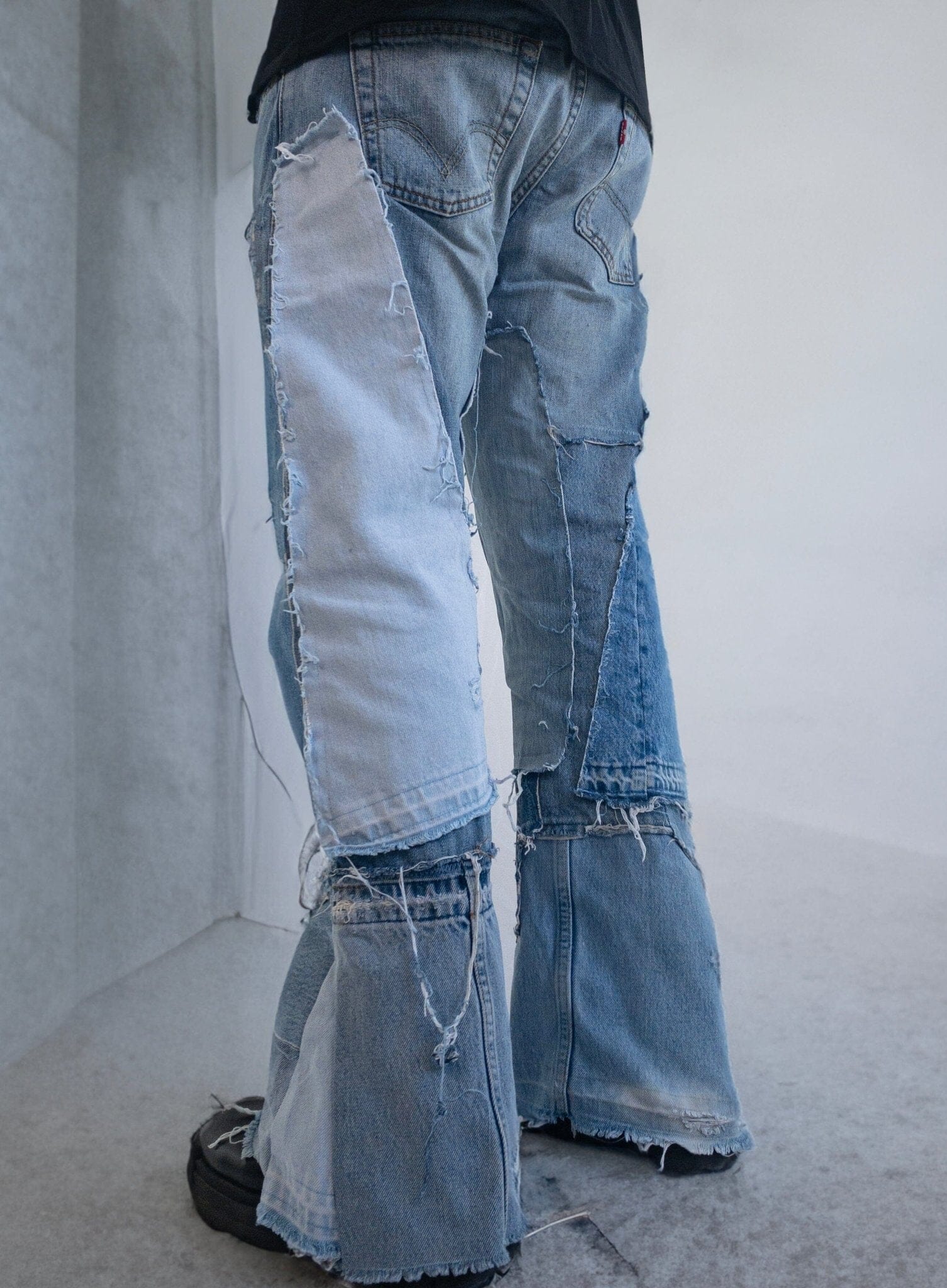 Jeans Straight Flare Reworked Vintage Paneled Blue