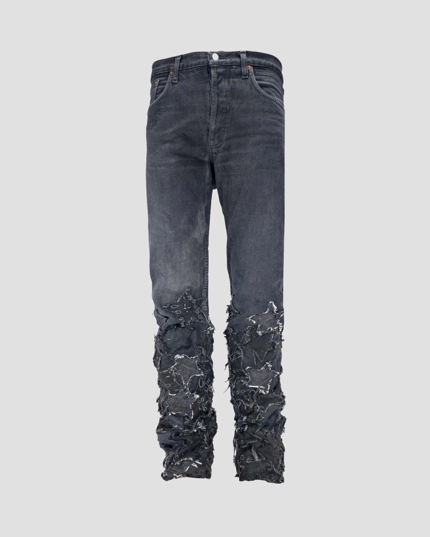 Jeans upcycling Straight Patchwork Stars black