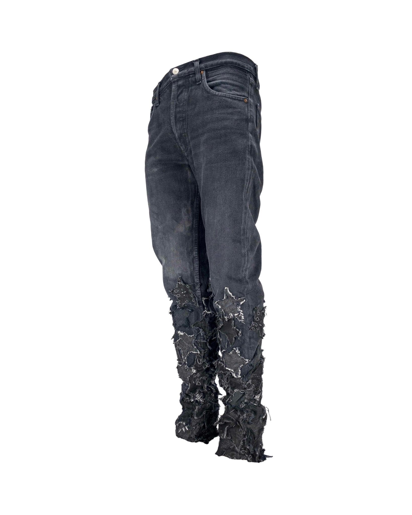 Jeans upcycling Straight Patchwork Stars black