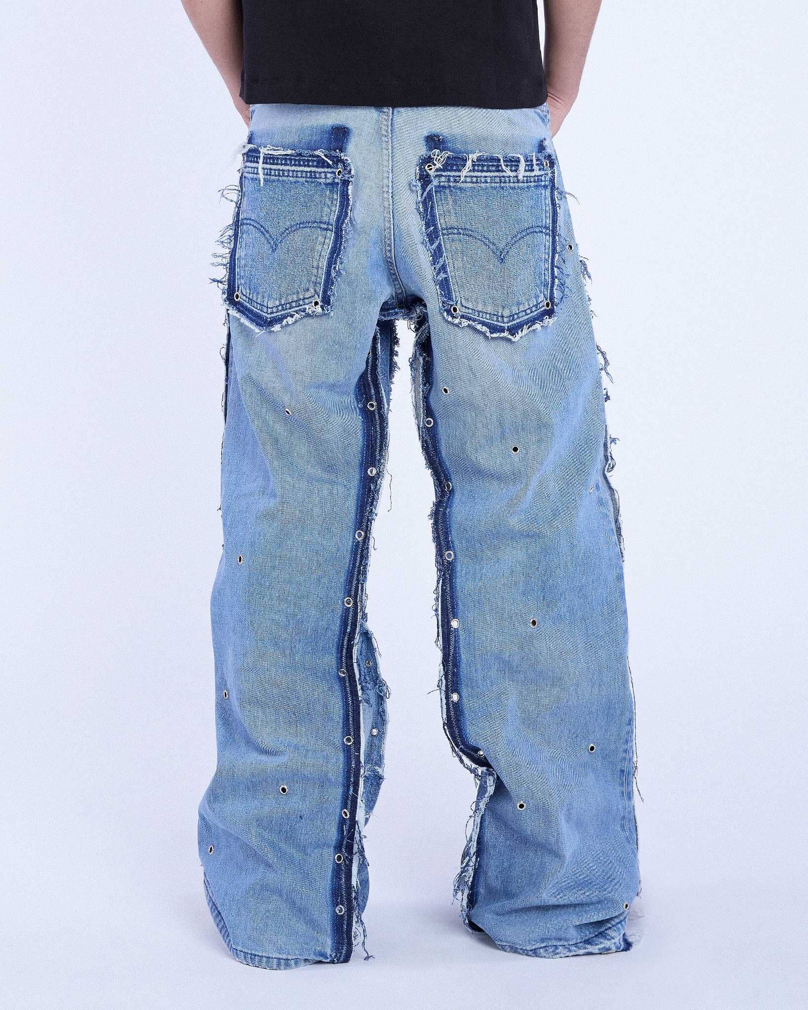 【oan】Unraveled Carpenter Banding Denim Women's Denim Carpenter Pant