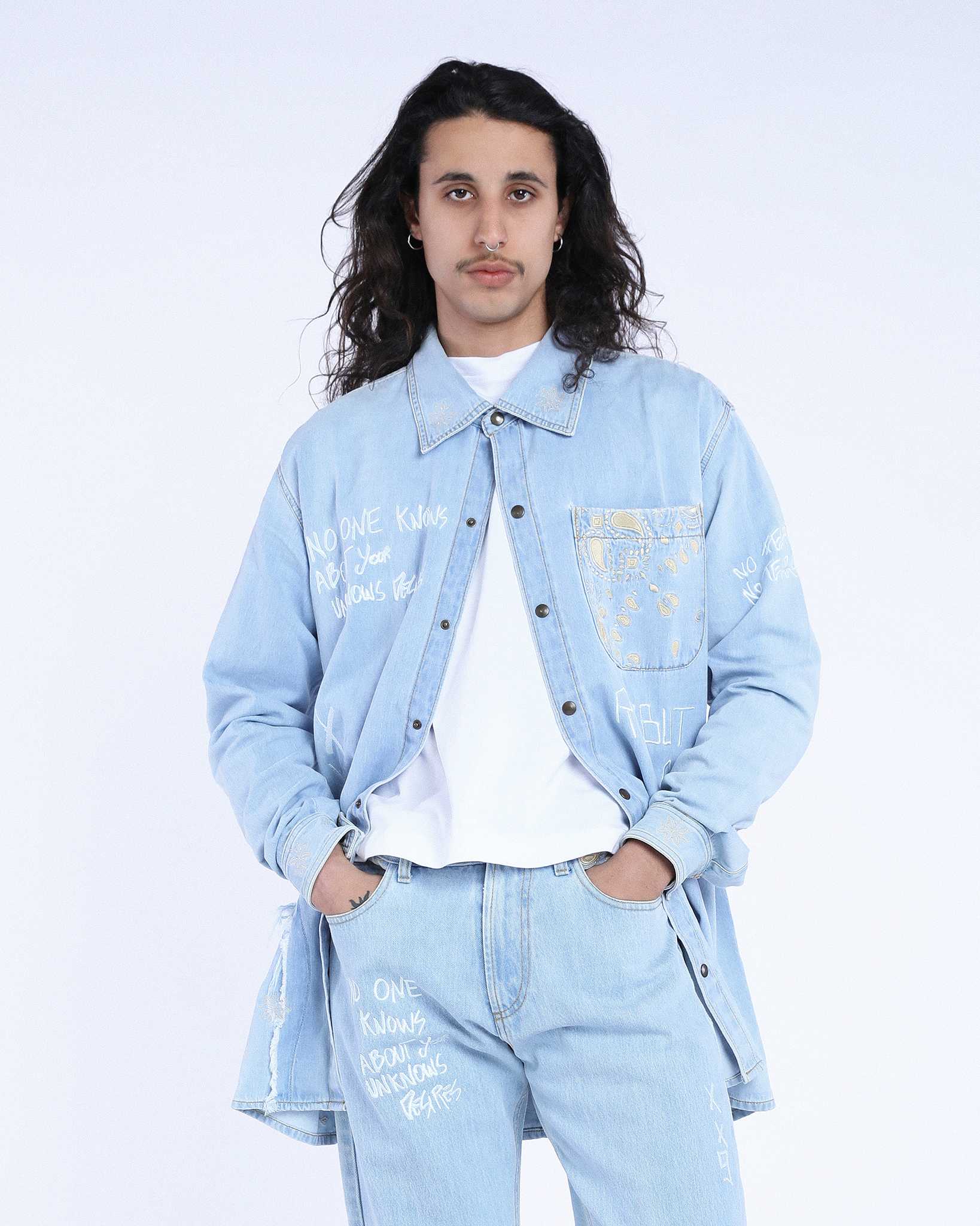 Shirt Over Denim Embroidered Blue