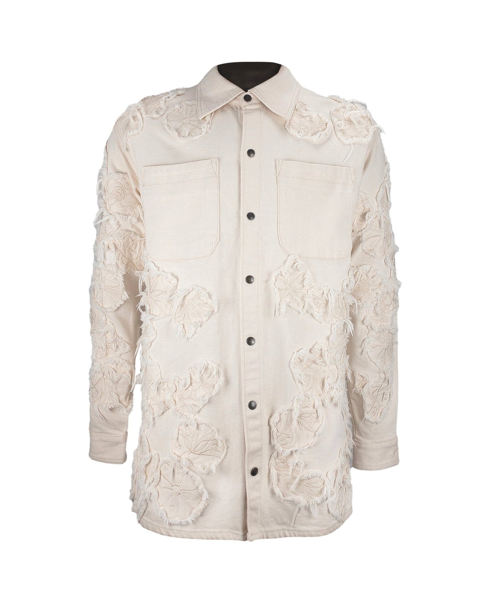 Shirt Over Denim patchwork embroidered flowers Cream